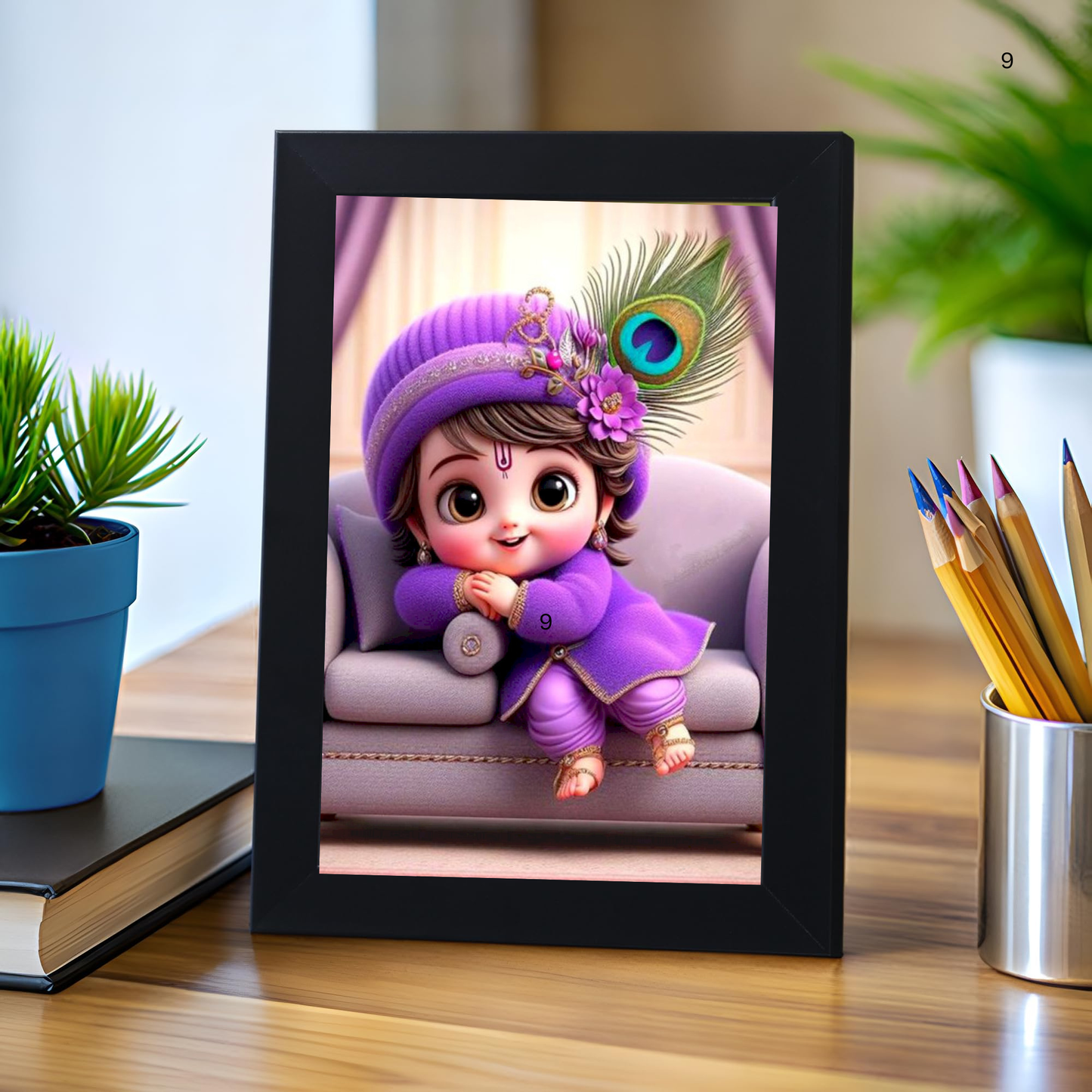 Baby Krishna Photo Frame | Shri Bal Gopal Painting for Pregnant Women | Kanha Ji Poster | Laddu Lord Makhan Chor | Walls Home Bedroom Living Room Decoration Gift