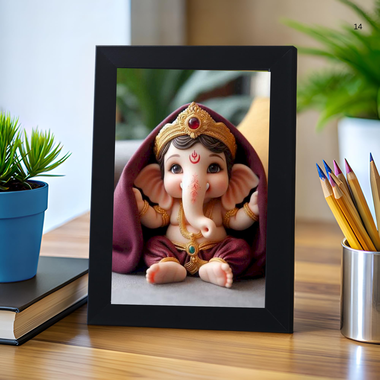 Lord Ganesha Ji Photo Frame for Wall and Pooja, Poster for Pooja, Religious Framed Painting, Laminated God Photo Frames, Wall Decor Photo Frame