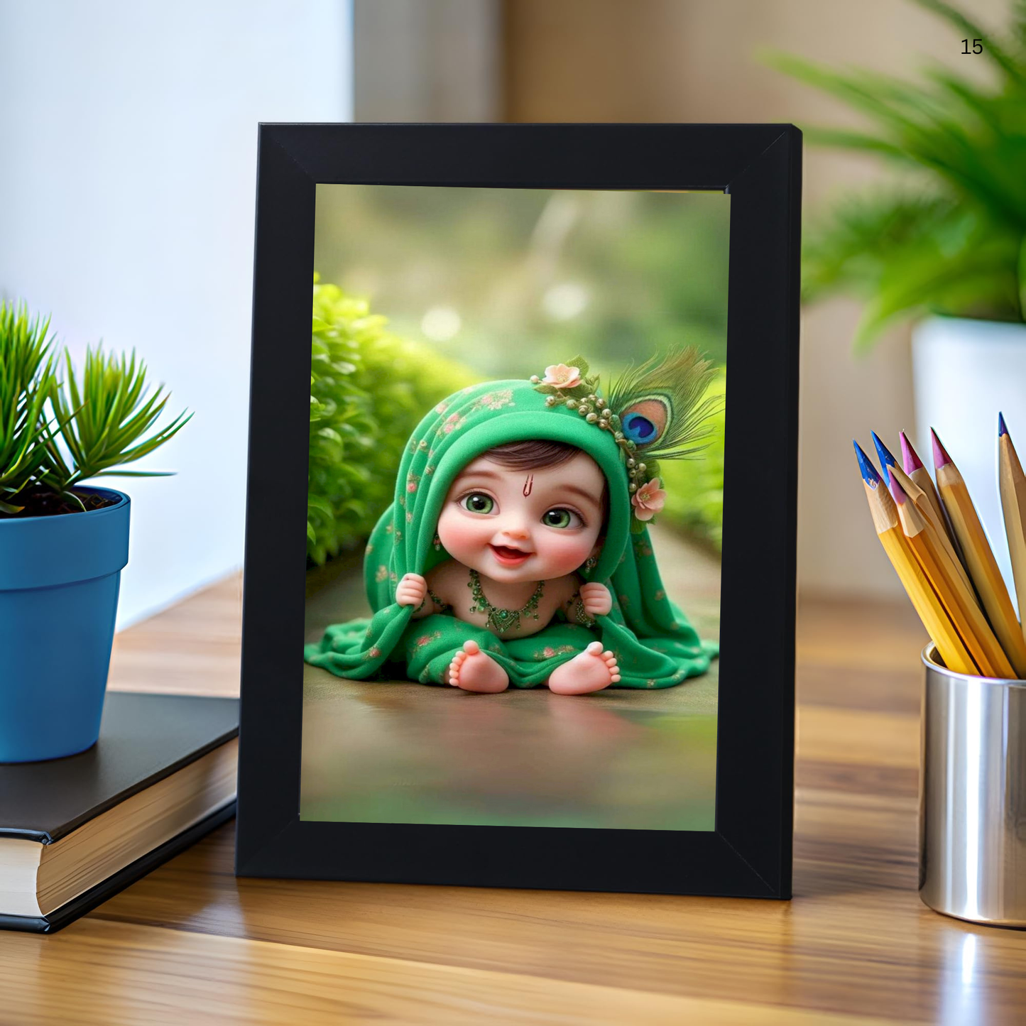 Baby Krishna Photo Frame | Shri Bal Gopal Painting for Pregnant Women | Kanha Ji Poster | Laddu Lord Makhan Chor | Walls Home Bedroom Living Room Decoration Gift.