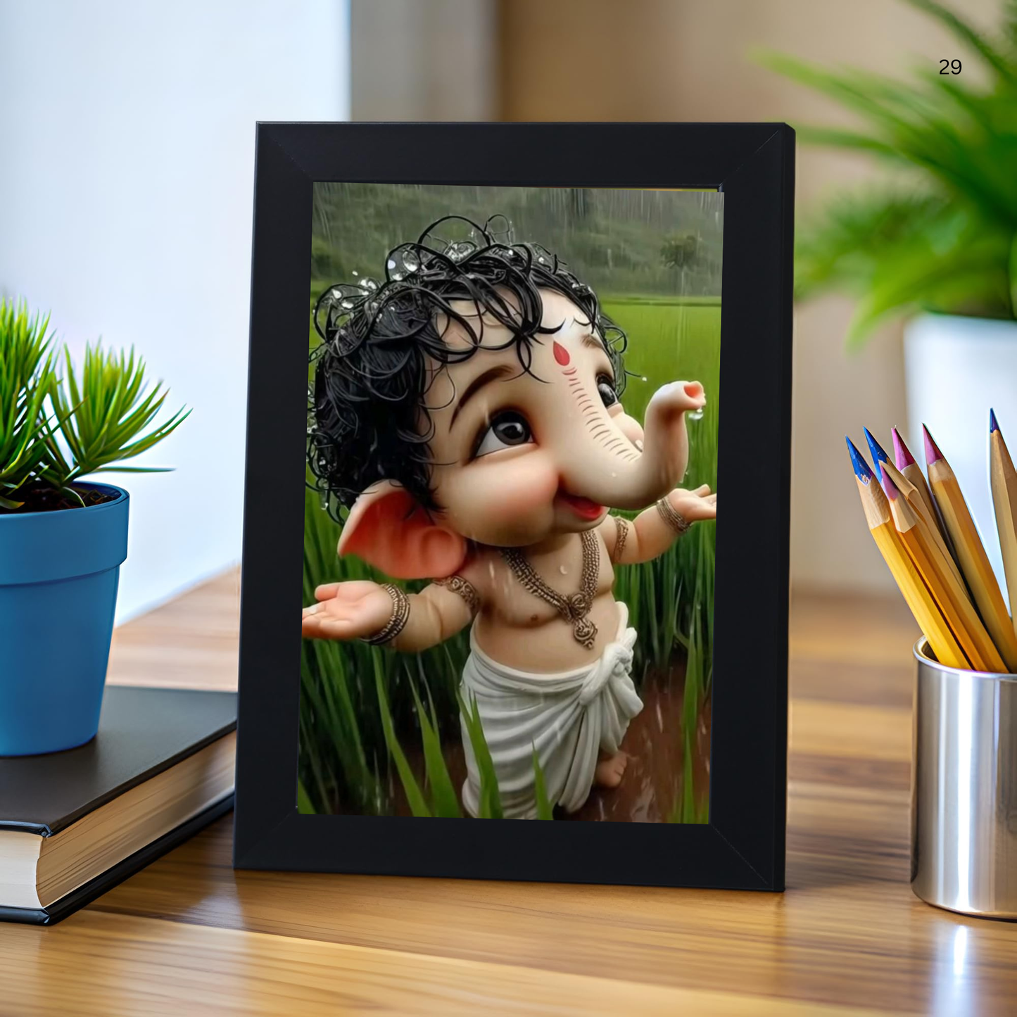 Lord Ganesha Ji Photo Frame for Wall and Pooja, Poster for Pooja, Religious Framed Painting, Laminated God Photo Frames, Wall Decor Photo Frame