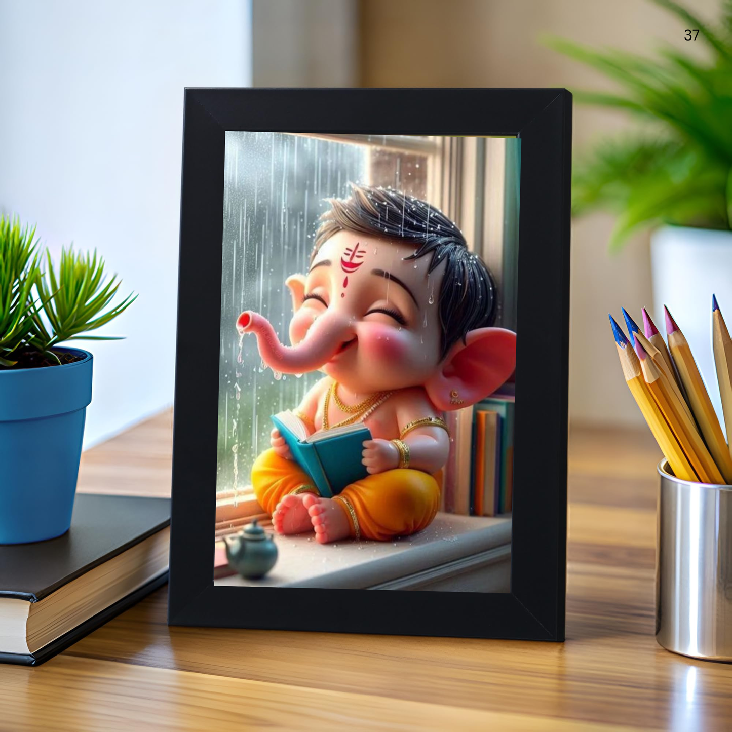Lord Bal Ganesh Ji Photo Frame | Unique Ganesha Painting Picture for Home Decor, Wall Hanging, Puja Room, Ganpati Ji for Small Office Desk