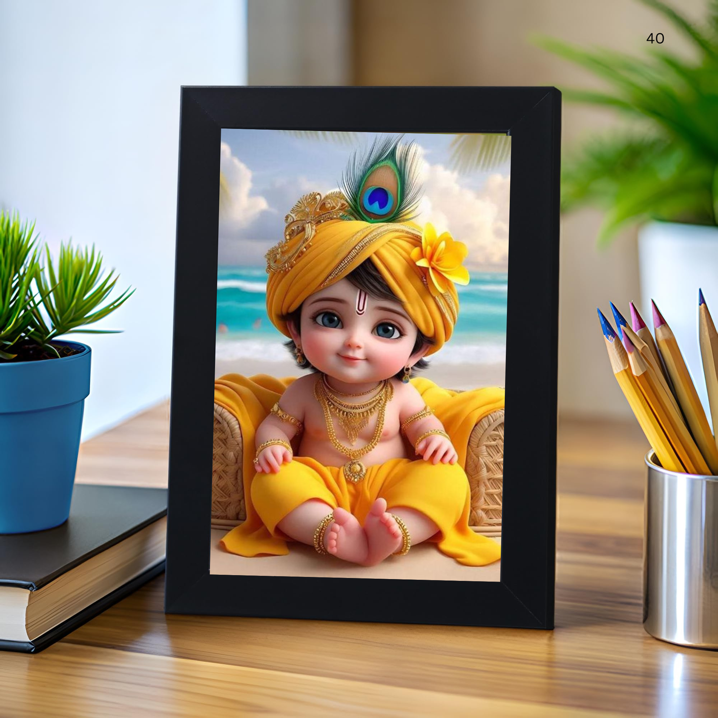 God Baby Krishna Photo Frame Home Pooja Room Wall Living Room Bedroom Gift Multcolored
