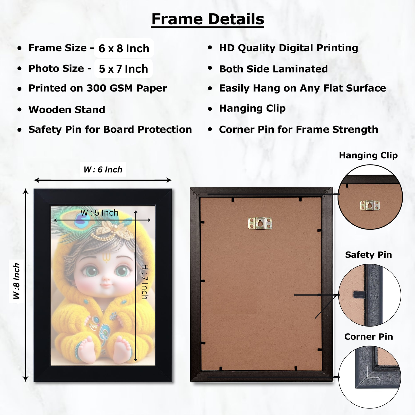 Baby Krishna God Wall Photo Frame for Home Decor Bedroom Pooja Room,Kids Room, Living Room