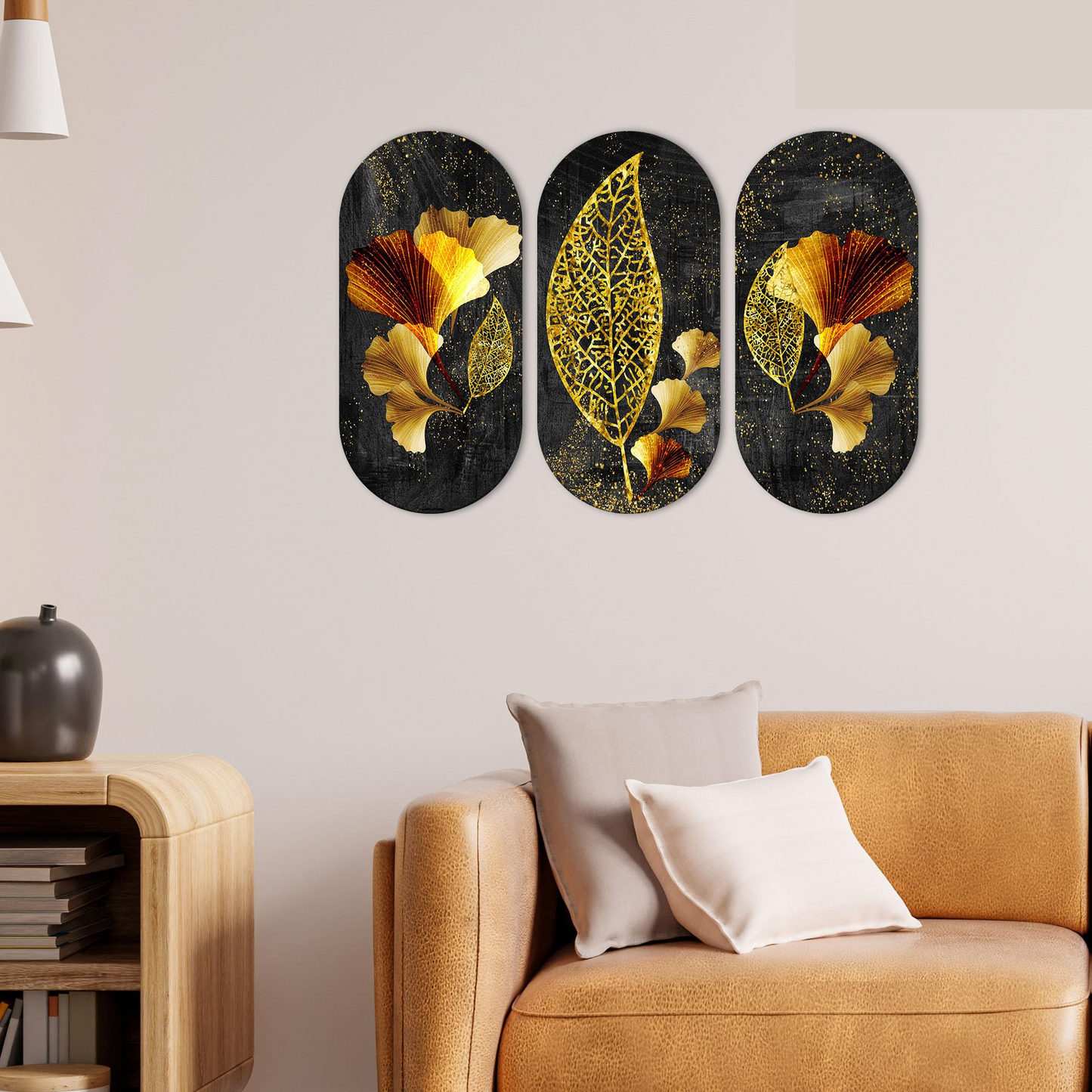 Golden Flowers and leaves Wooden Wall Hanger for Home | Office | Living Room | Gift | Modern Decoration Items | Kitchen Wall Decor