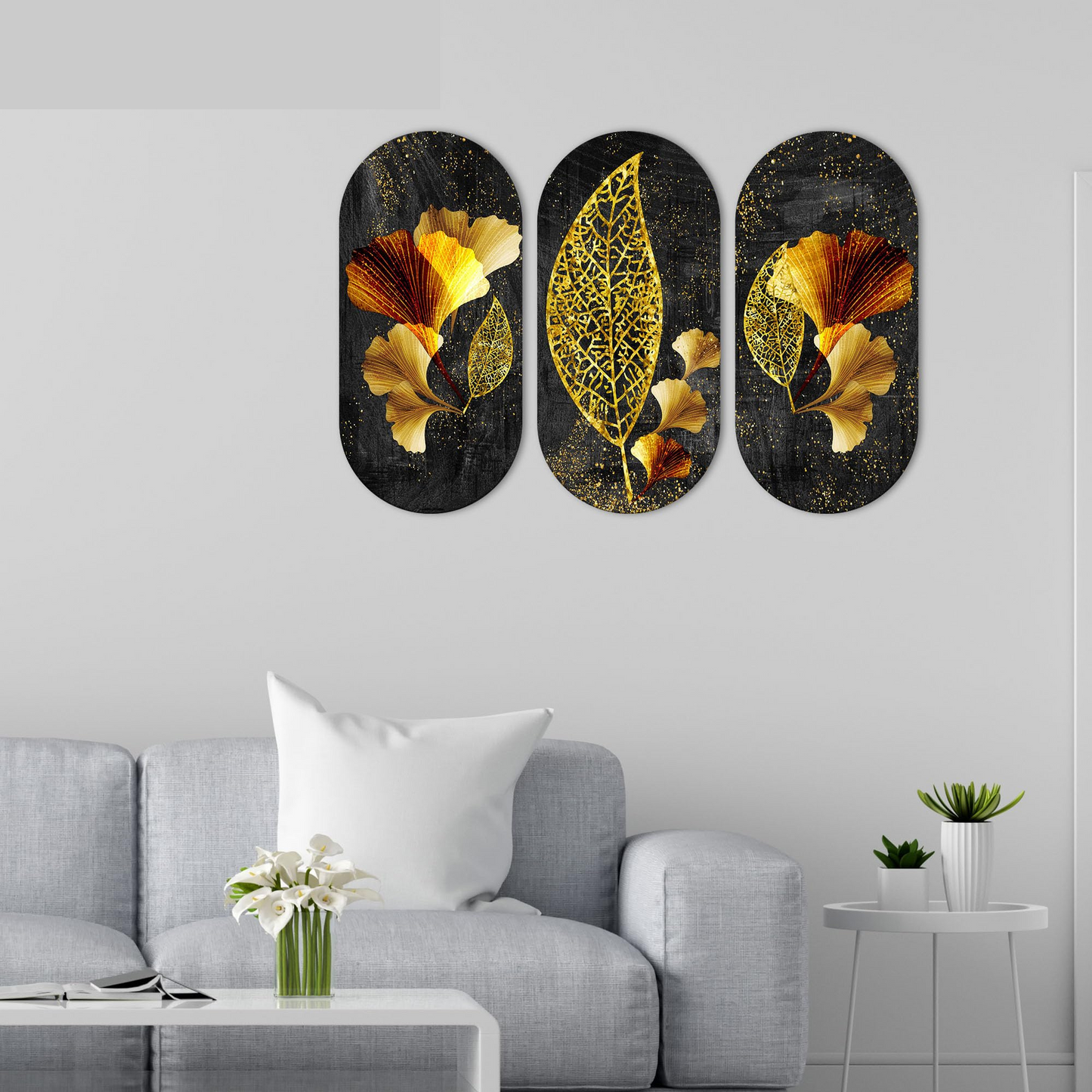 Golden Flowers and leaves Wooden Wall Hanger for Home | Office | Living Room | Gift | Modern Decoration Items | Kitchen Wall Decor