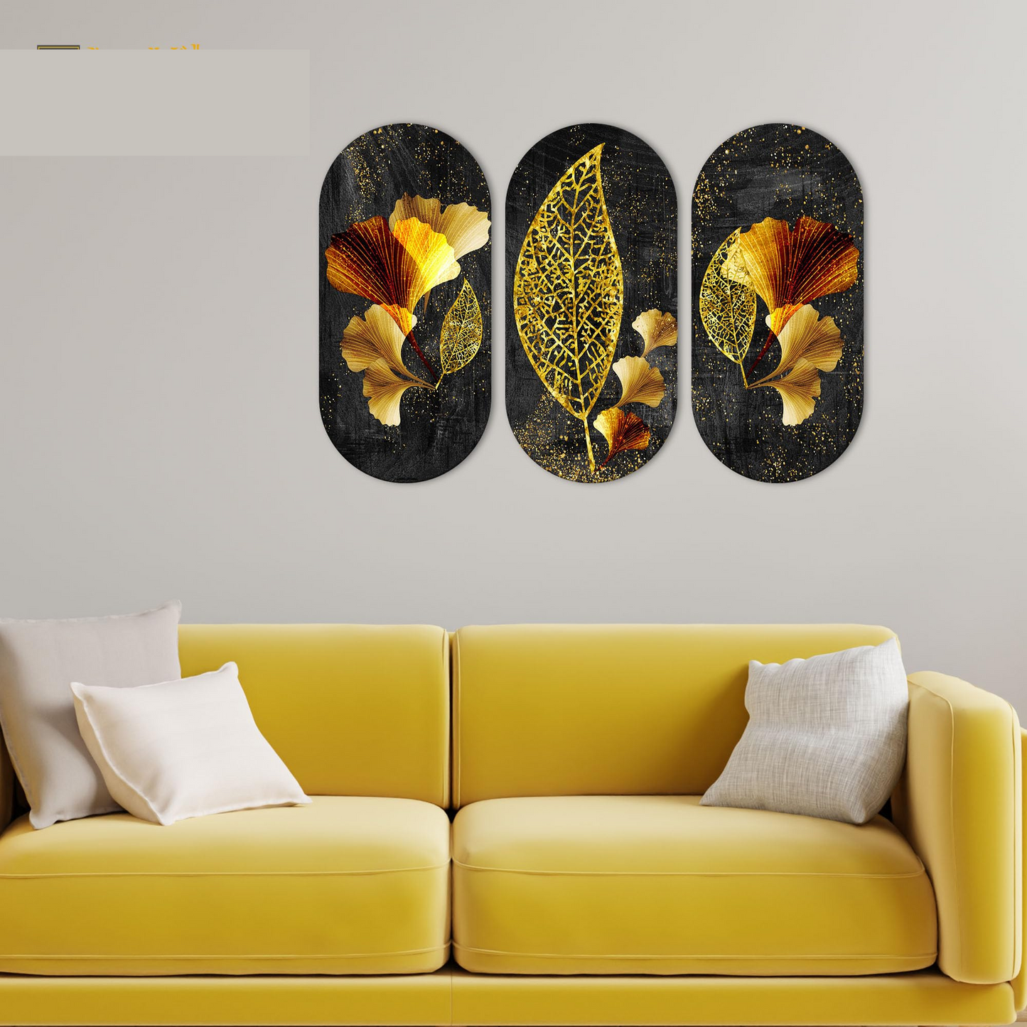 Golden Flowers and leaves Wooden Wall Hanger for Home | Office | Living Room | Gift | Modern Decoration Items | Kitchen Wall Decor