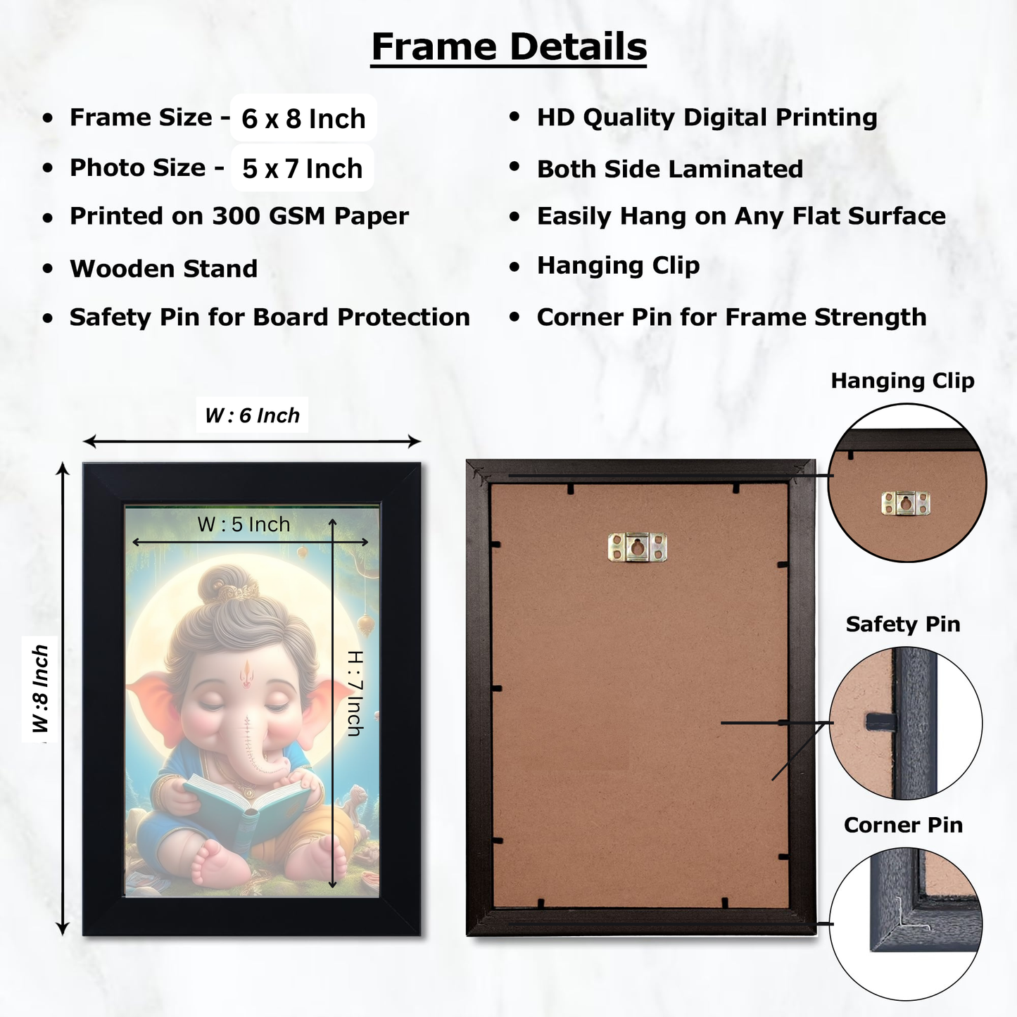 Lord Bal Ganesh Ji Photo Frame | Unique Ganesha Painting Picture for Home Decor, Wall Hanging, Puja Room, Ganpati Ji for Small Office Desk