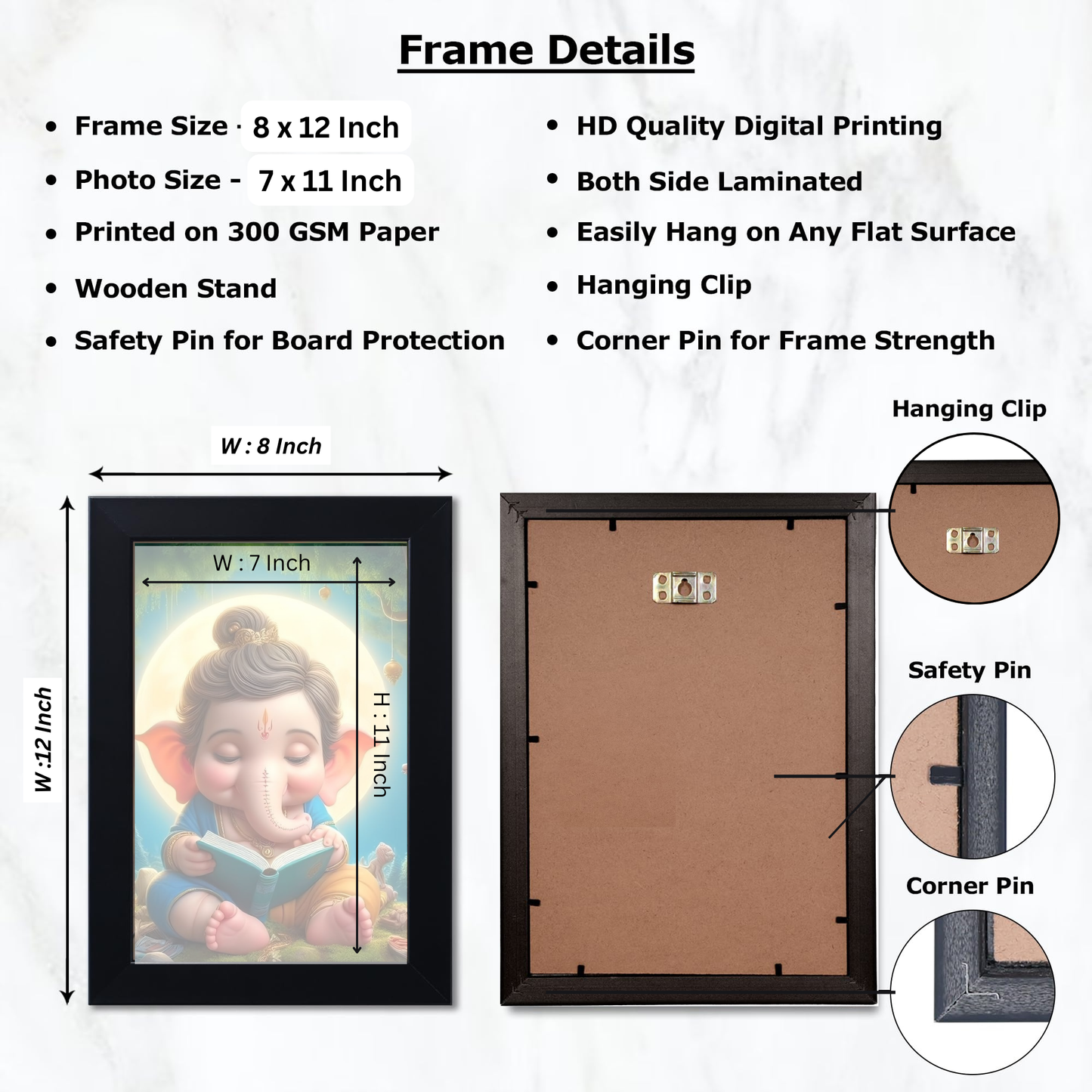 Lord Bal Ganesh Ji Photo Frame | Unique Ganesha Painting Picture for Home Decor, Wall Hanging, Puja Room, Ganpati Ji for Small Office Desk