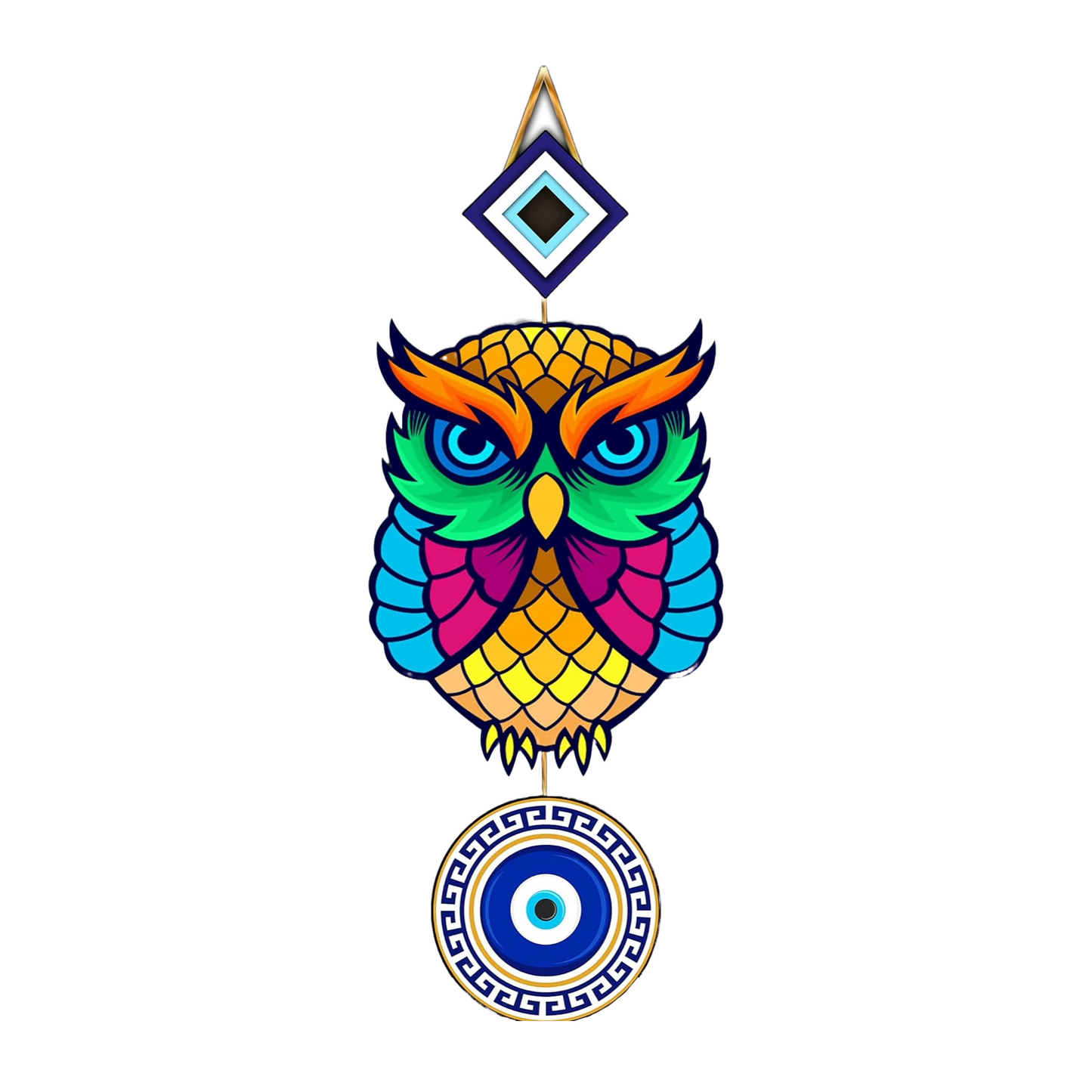 Small Owl Shaped Evil Eye Wall Hanging Multicolor Engineered Wood Decor