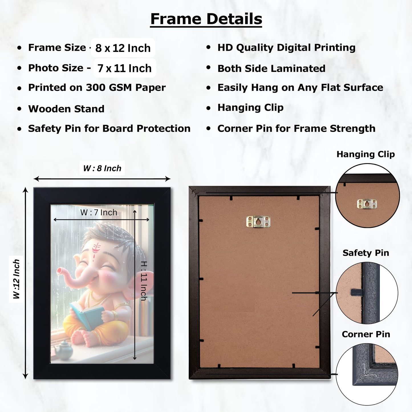 Lord Bal Ganesh Ji Photo Frame | Unique Ganesha Painting Picture for Home Decor, Wall Hanging, Puja Room, Ganpati Ji for Small Office Desk