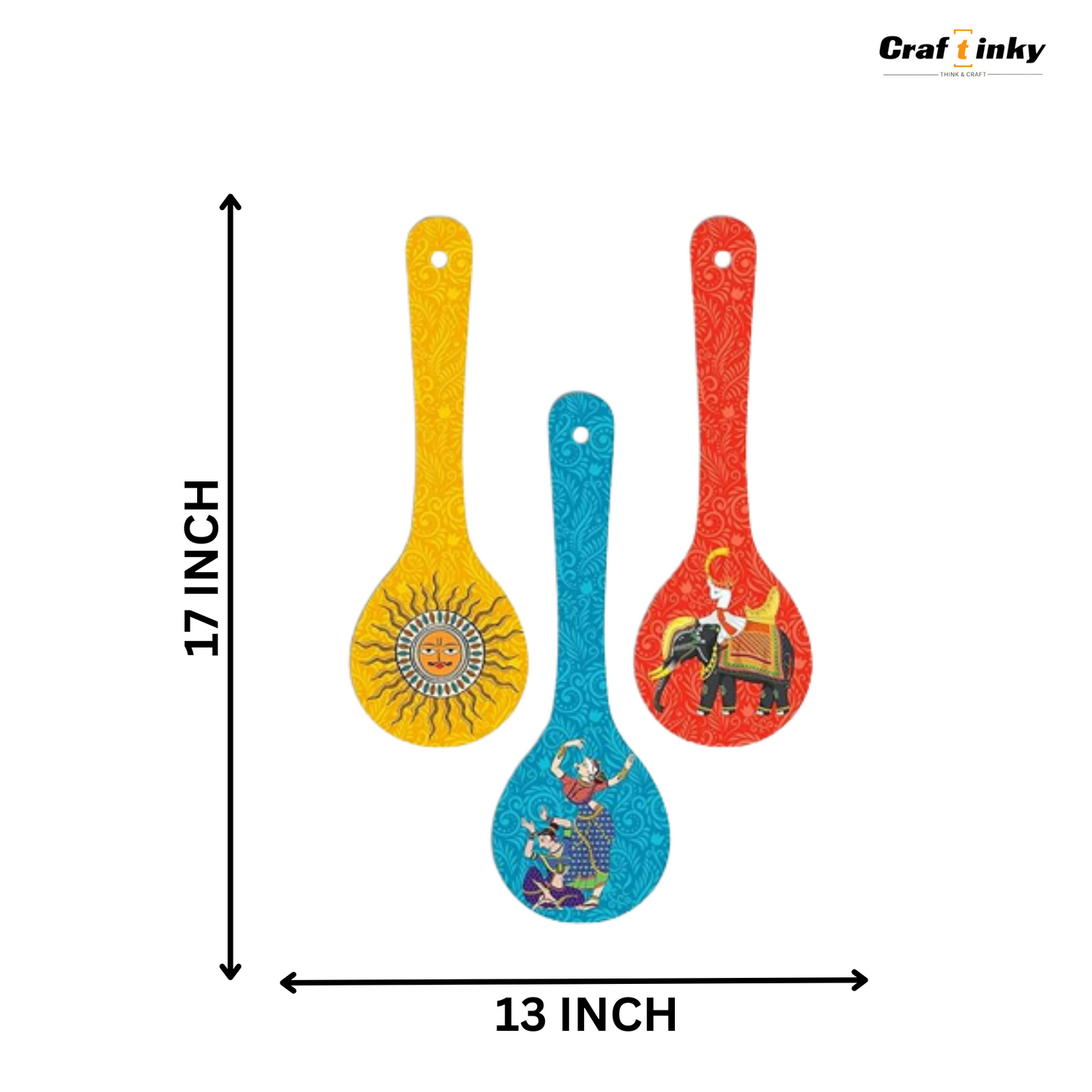 Sun Design Spoon Shape Wall Hanging Set 3 Piece Engineered Wood Decor