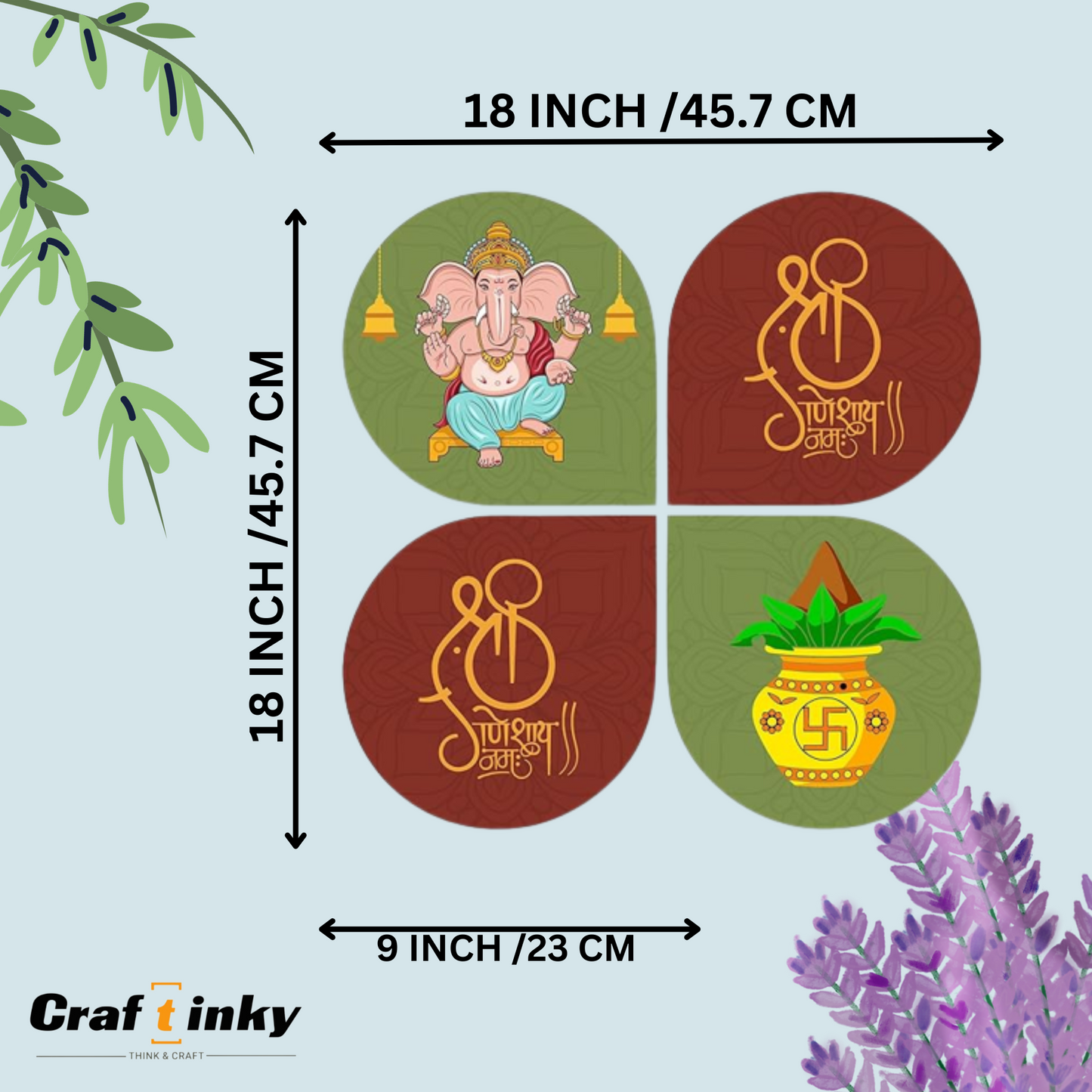Shree Ganesha Wall Hanging Set 4 Piece Engineered Wood Decor