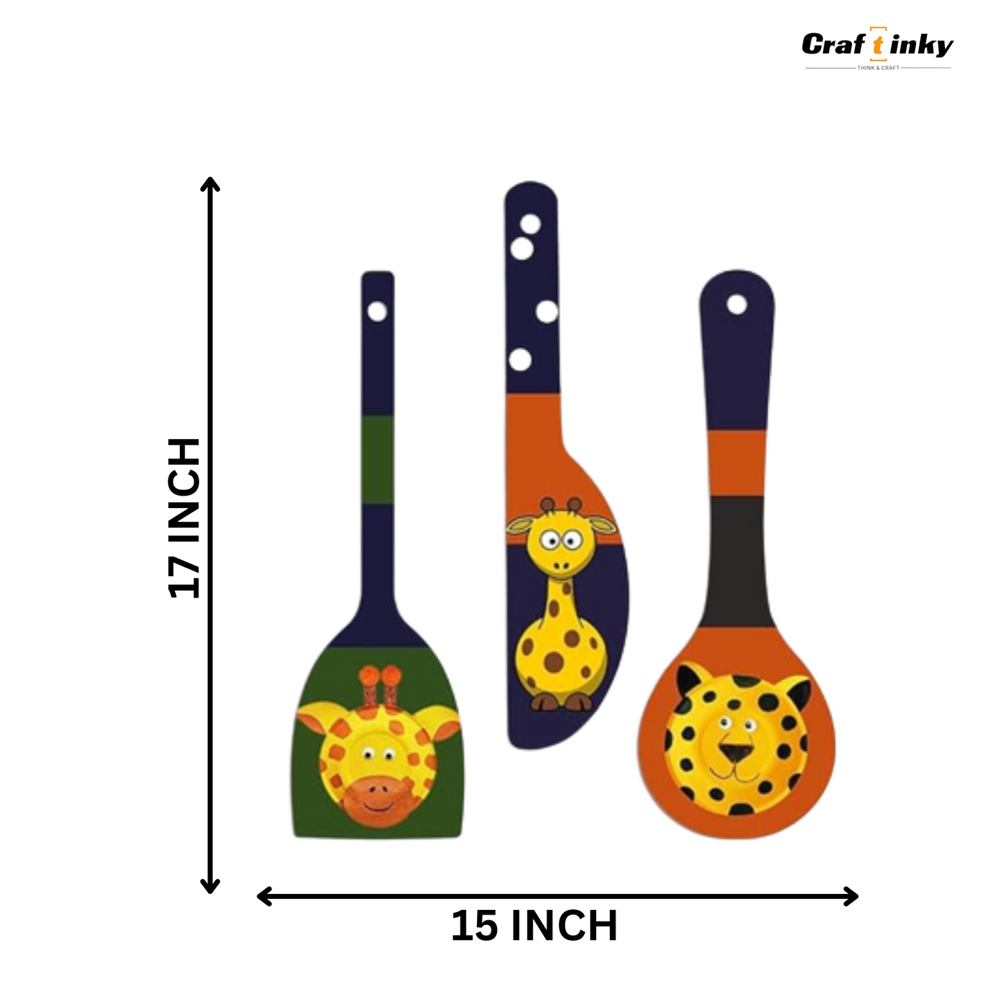 Giraffe Family Spoon Shape Wall Hanging Set 3 piece Engineered Wood Decor