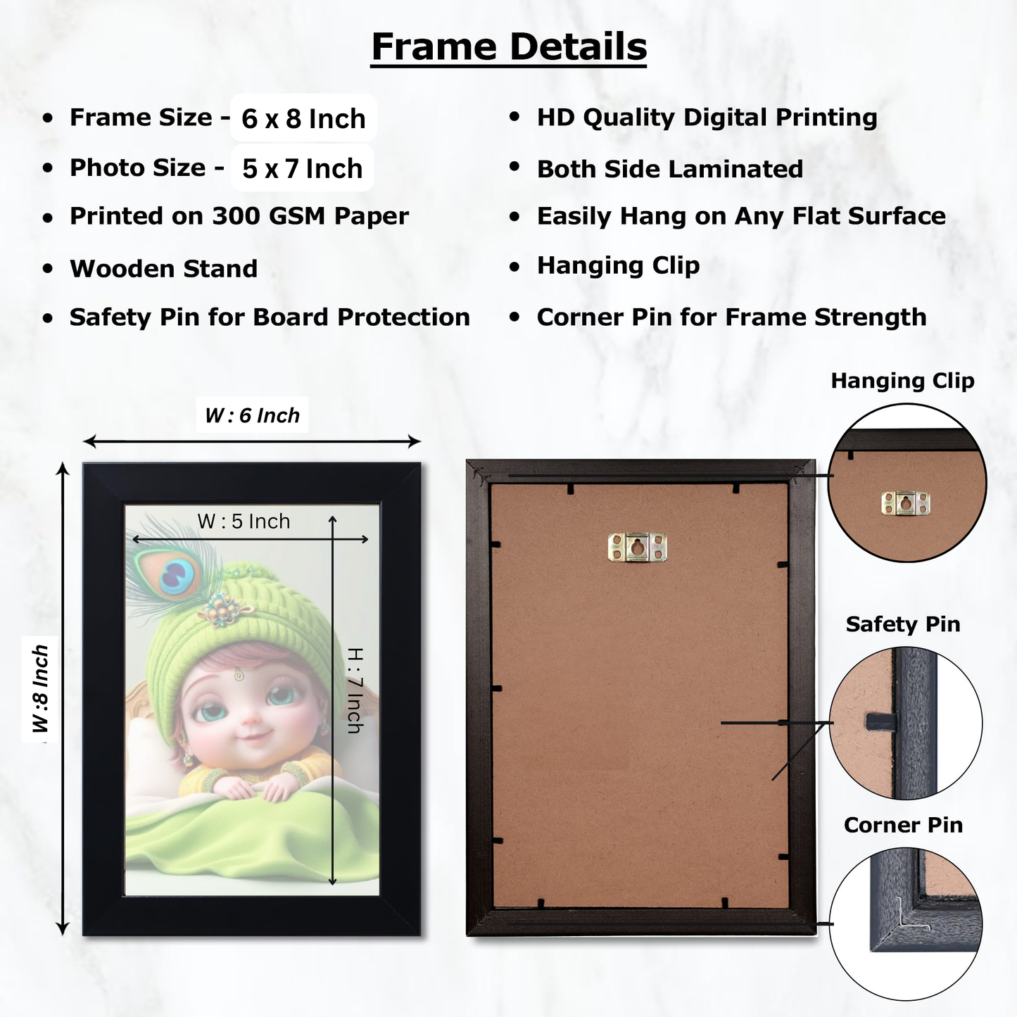 Baby Krishna Photo Frame | Shri Bal Gopal Painting for Pregnant Women | Kanha Ji Poster | Laddu Lord Makhan Chor | Walls Home Bedroom Living Room Decoration Gift