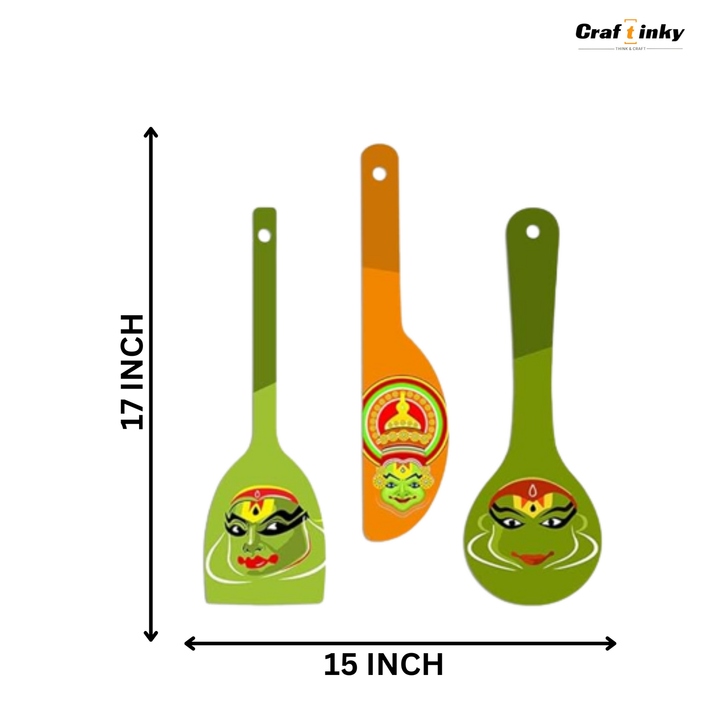 South Indian Cultural Dance Theme Spoon Shape Wall Hanging Set 3 Bpiece Engineered Wood Decor