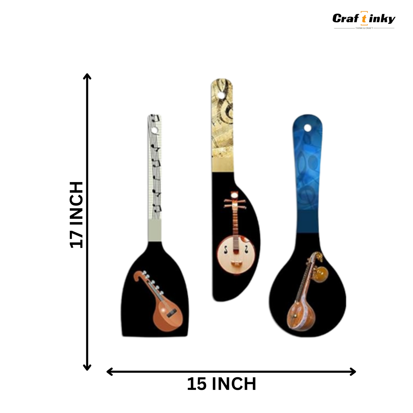 Classical Instrument Spoon Shape Wall Hanging Set 3 Piece Engineered Wood Decor