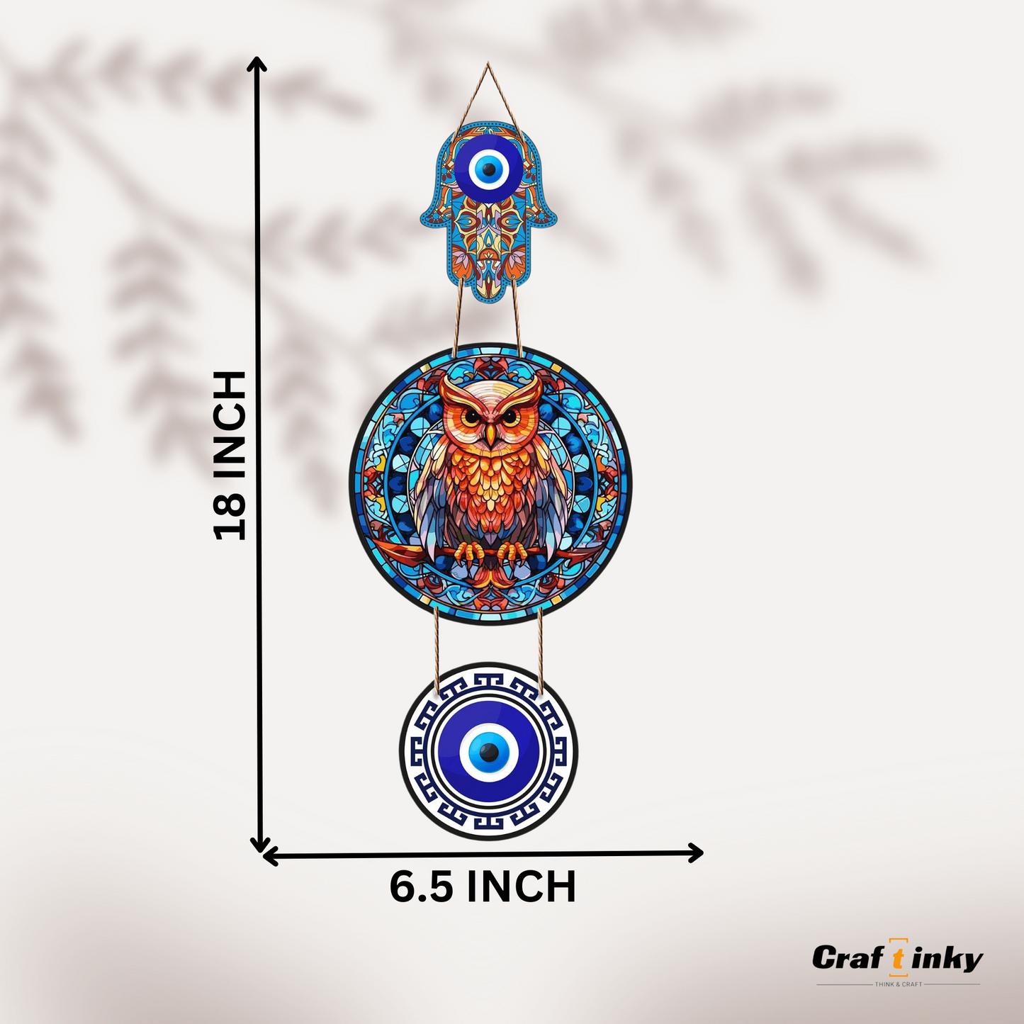 Round Owl Design Evil Eye Wall Hanging Dark Multicolor Engineered Wood Decor