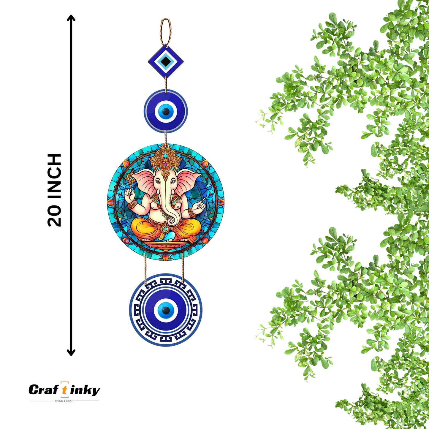 Round Ganesha Design Evil Eye Wall Hanging Engineered Wood Decor