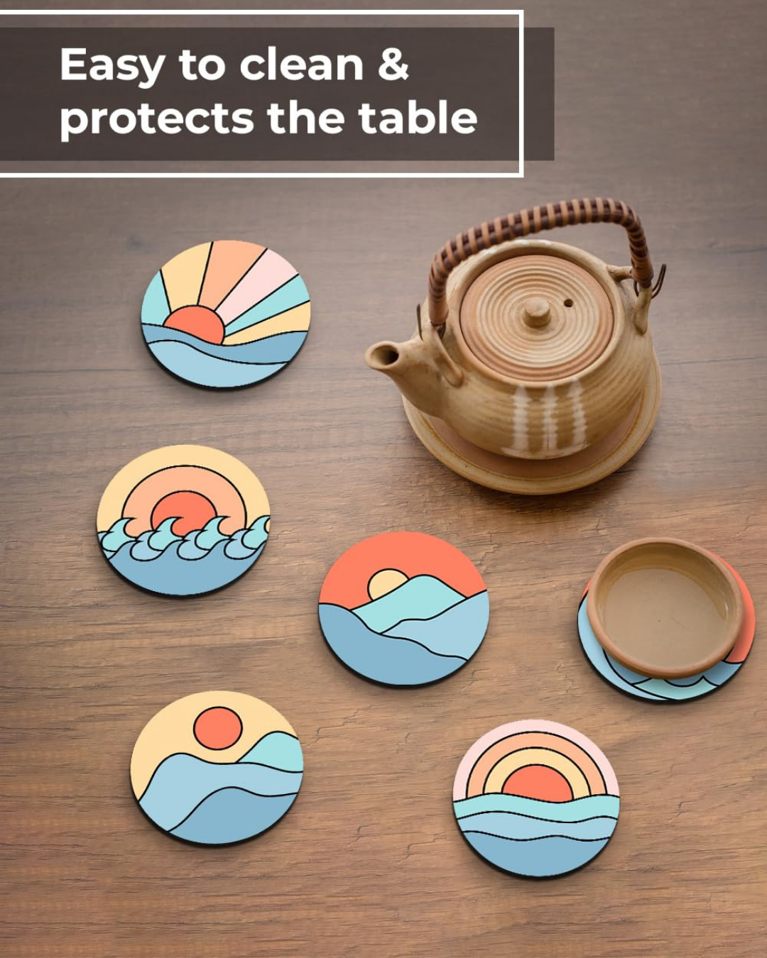 Premium Designer painting Printed Beautiful Wooden Coasters Fit for Tea Cups, Coffee Mugs and Glasses Marble round (3.5X3.5 Inch) ((Set of 6))007