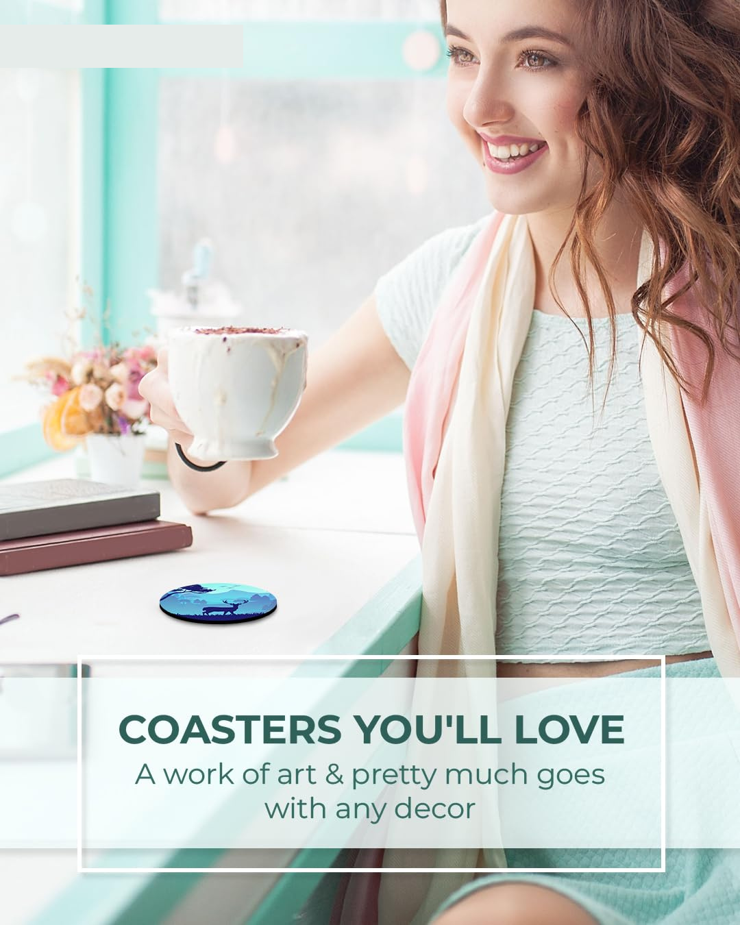 Premium Sky Designer Printed Beautiful Wooden Coasters Fit for Tea Cups, Coffee Mugs and Glasses Marble round (3.5X3.5 Inch) ((Set of 6))008