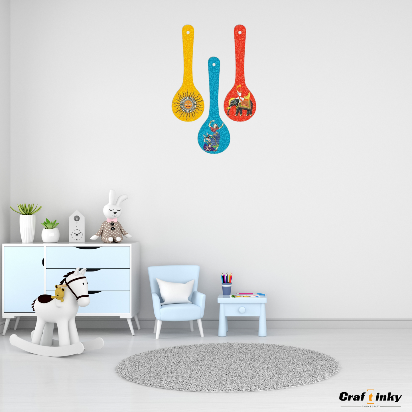 Sun Design Spoon Shape Wall Hanging Set 3 Piece Engineered Wood Decor