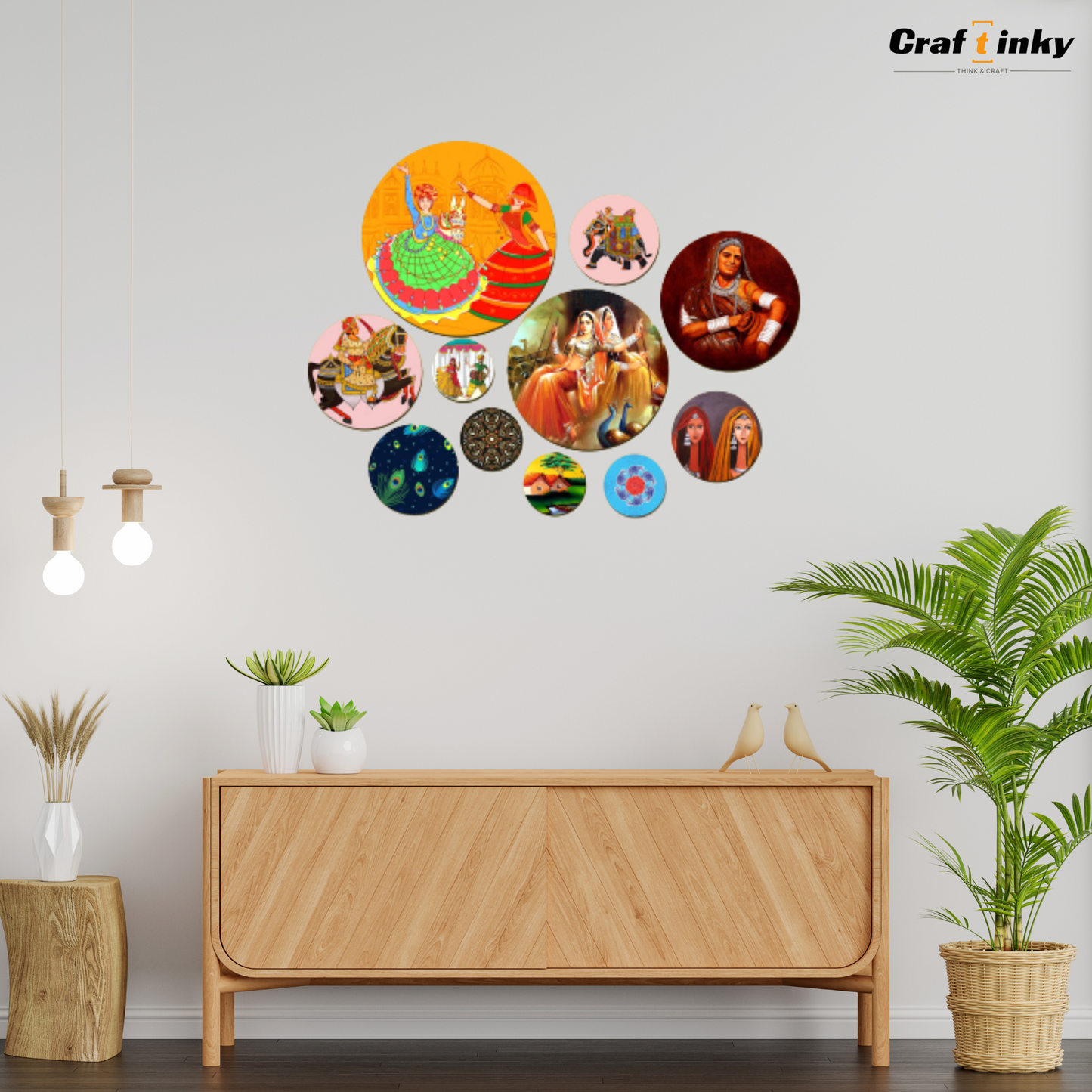 Rajasthani Vibe Wall Hanging Set 11-piece Round Engineered Wood Decor