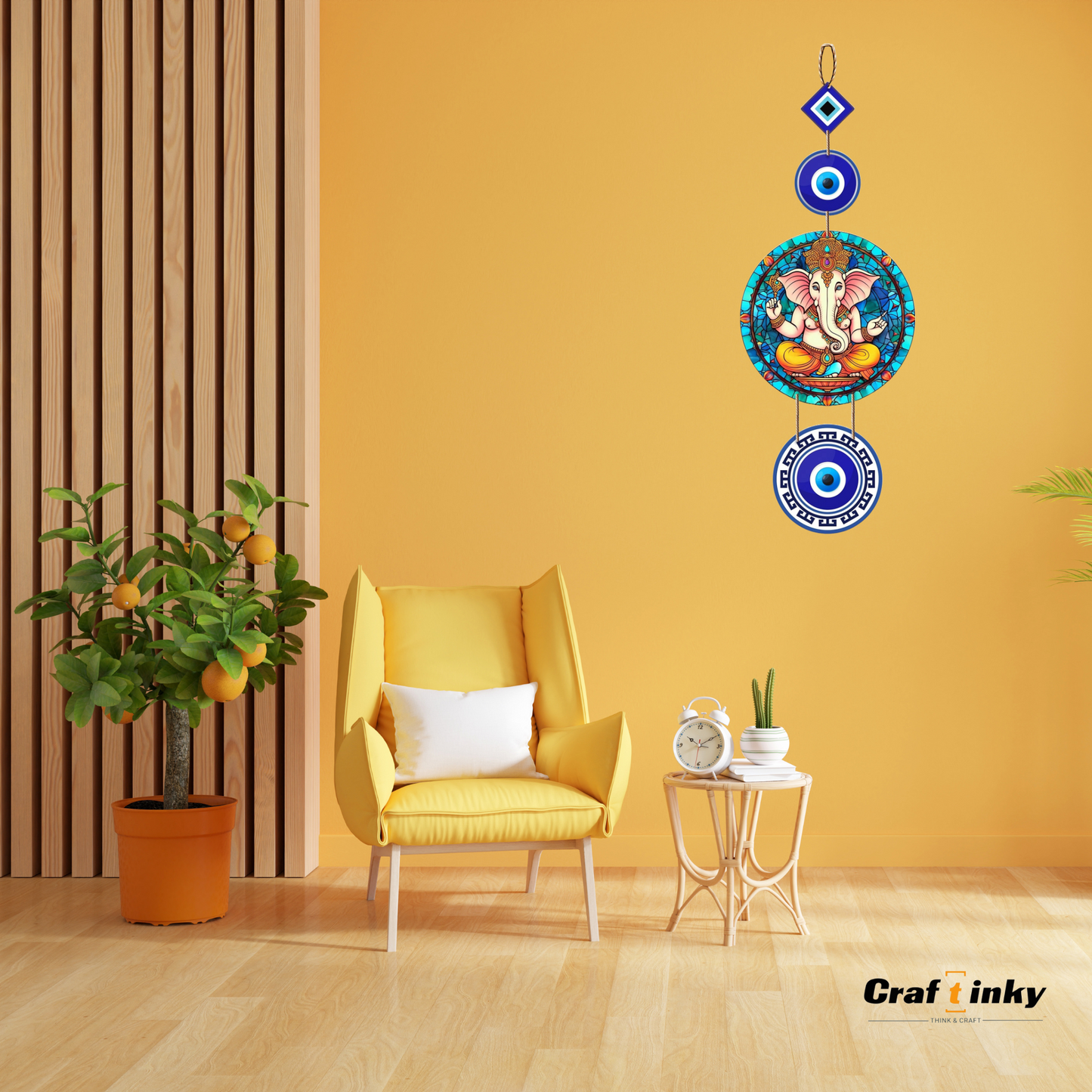 Round Ganesha Design Evil Eye Wall Hanging Engineered Wood Decor