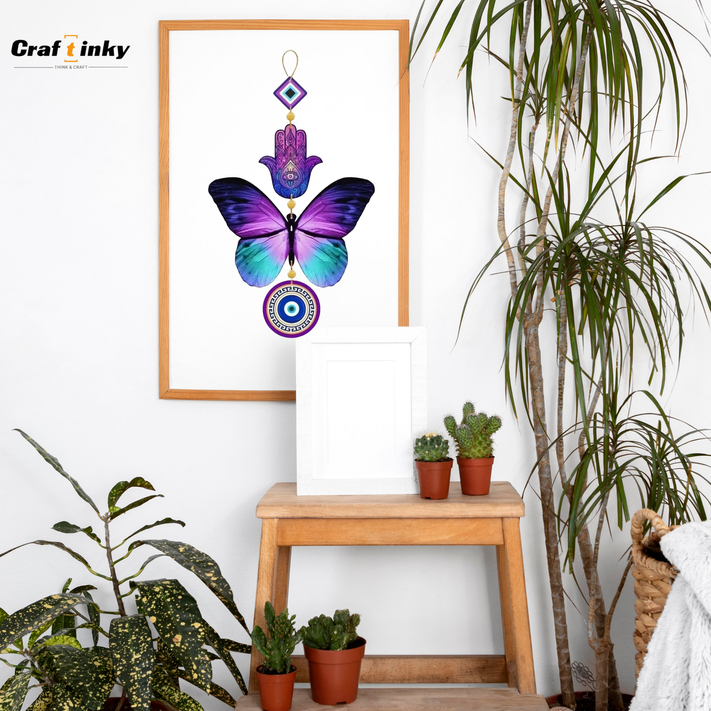Purple Butterfly Design Evil Eye Wall Hanging Engineered Wood Decorative Charm