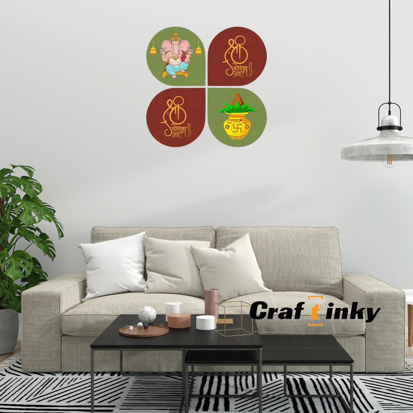 Shree Ganesha Wall Hanging Set 4 Piece Engineered Wood Decor