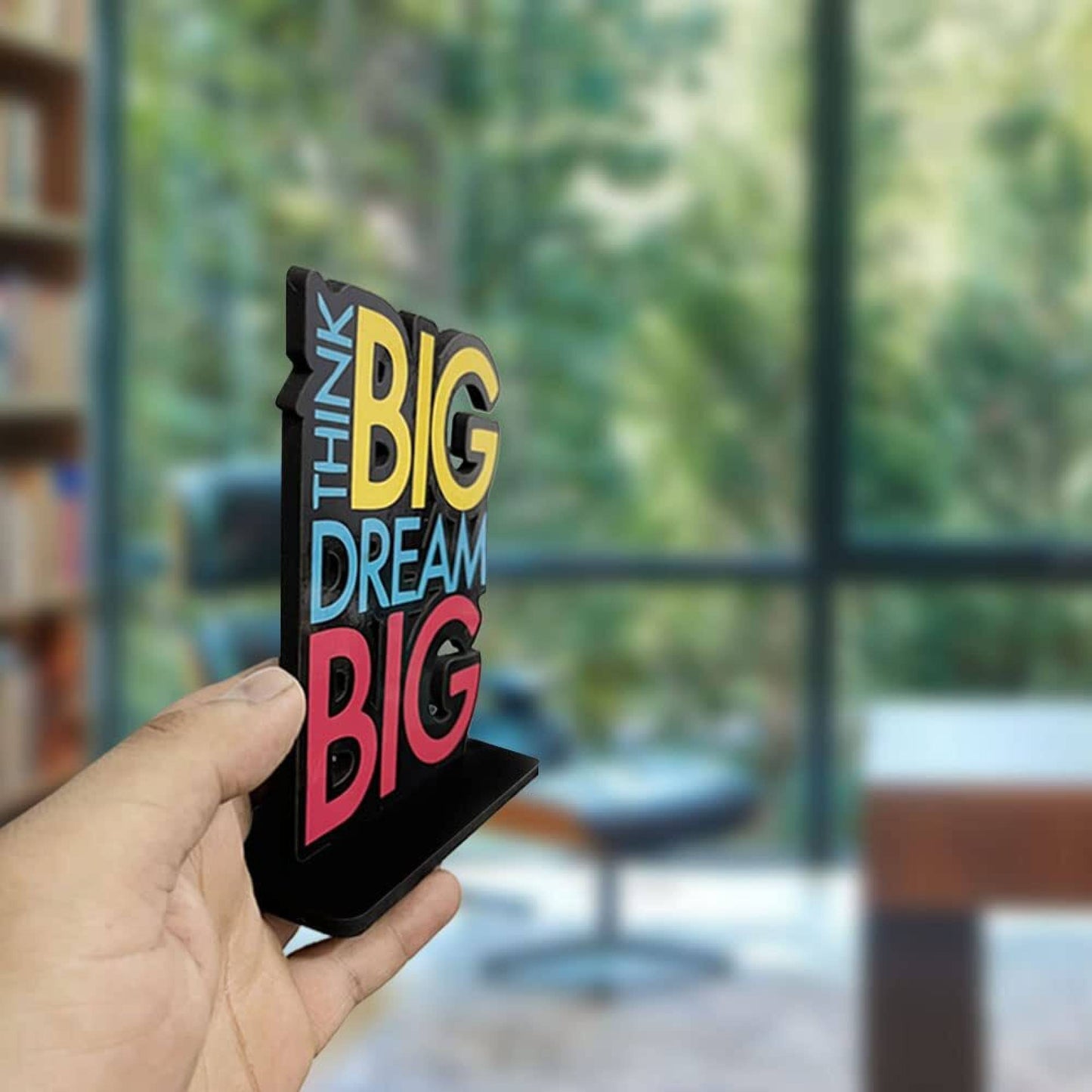 Think big Drem big Wooden Motivational Quotes Table decor Decorative Showpiece - 15 cm (Wood, Brown)