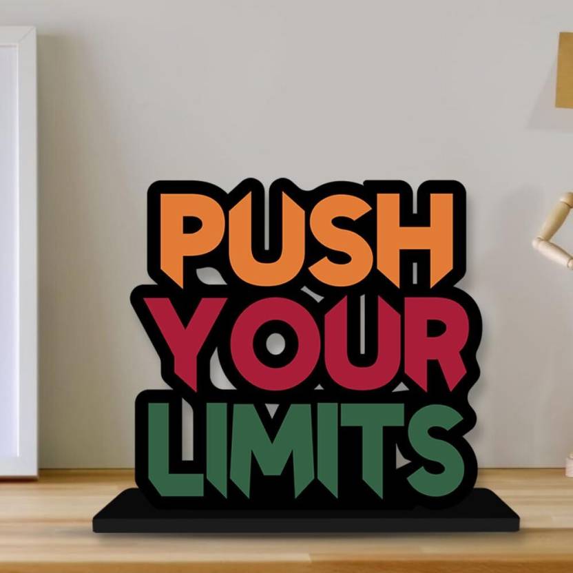 Push Your Limits Wooden Motivational Quotes Table decor Decorative Showpiece - 15 cm (Wood, Dark Blue)