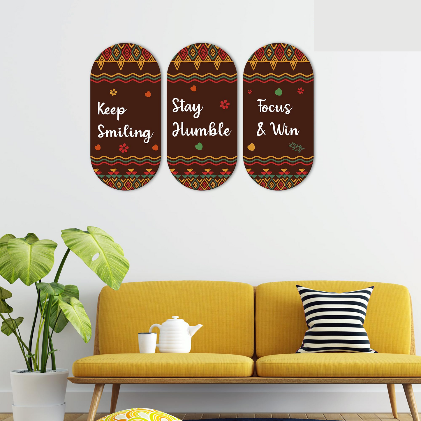 Keep Smiling Positive Quotes Printed Wooden Wall Hanger for Home | Office | Living Room | Gift | Modern Decoration Items | Kitchen Wall Decor