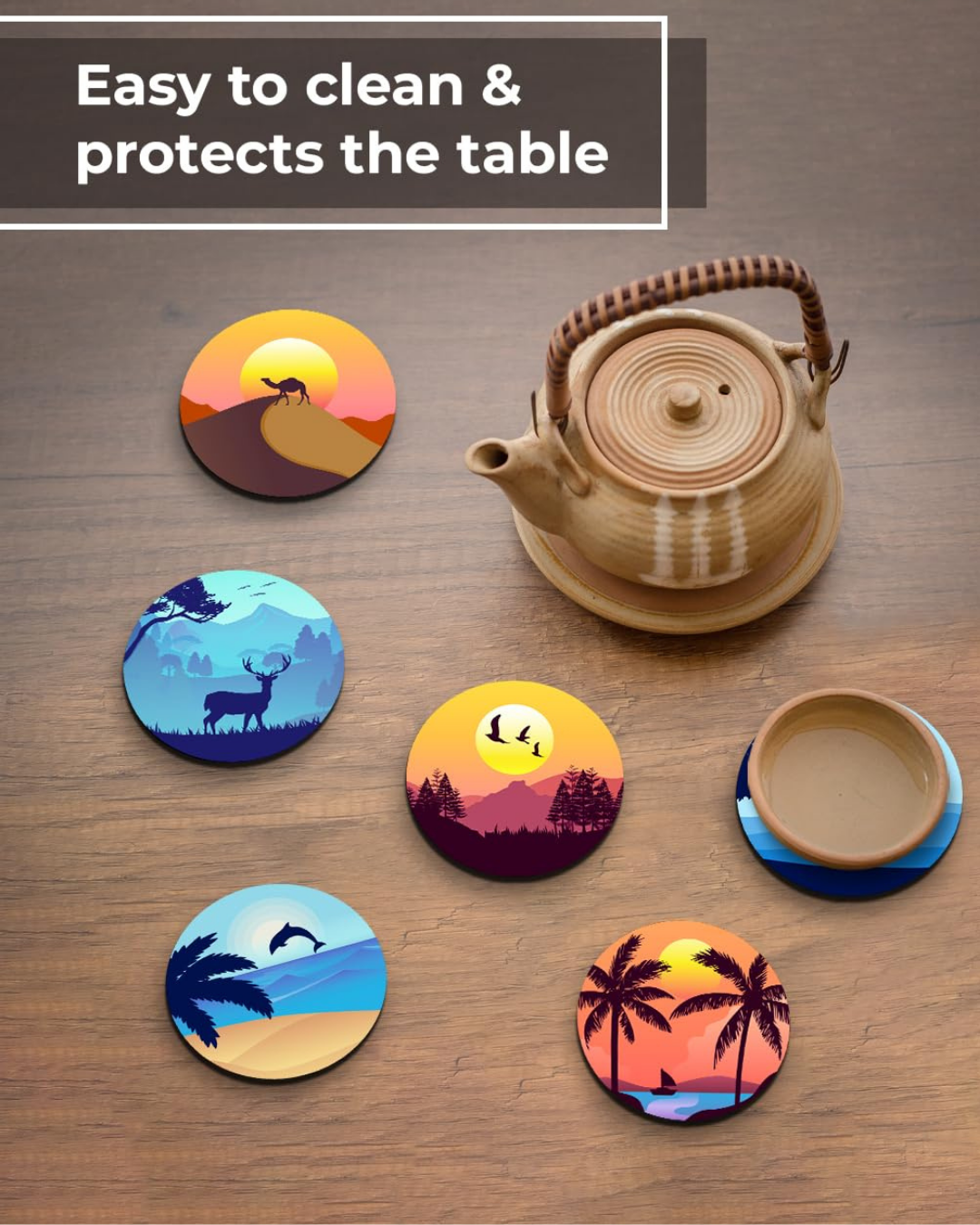 Premium Sky Designer Printed Beautiful Wooden Coasters Fit for Tea Cups, Coffee Mugs and Glasses Marble round (3.5X3.5 Inch) ((Set of 6))008