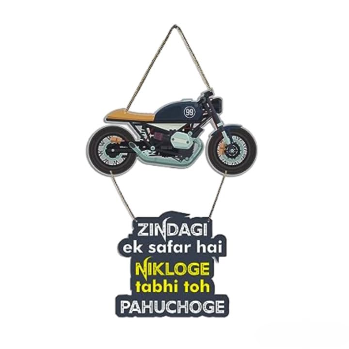 Bike Design Wall Hanging zindagi Ek Safar Hai Quote Engineered Wood Decor
