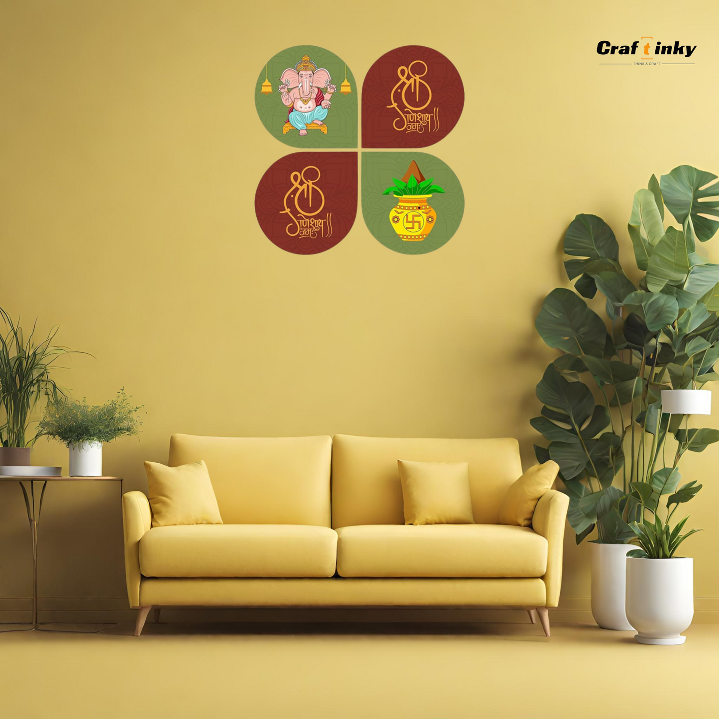 Shree Ganesha Wall Hanging Set 4 Piece Engineered Wood Decor