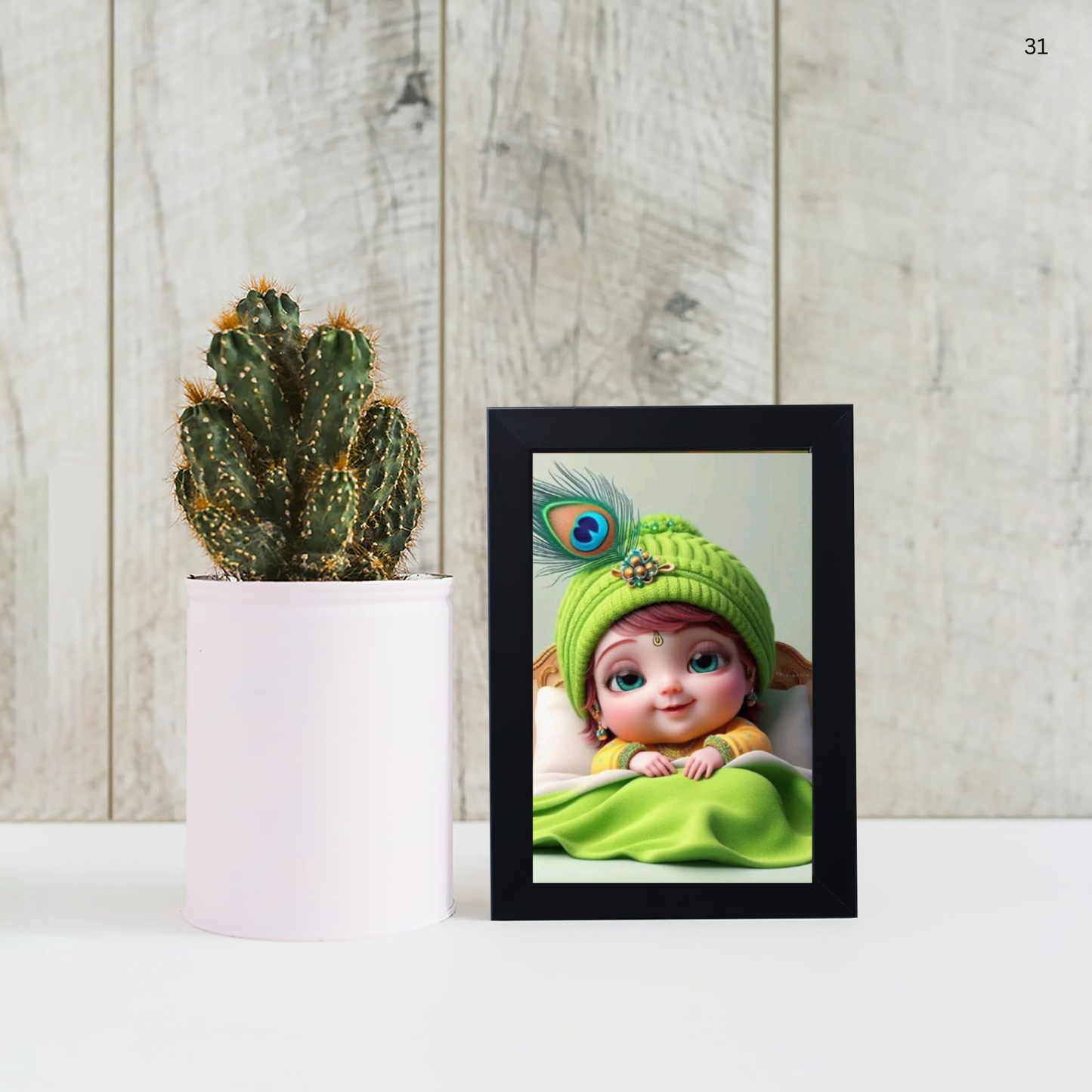 Baby Krishna Photo Frame | Shri Bal Gopal Painting for Pregnant Women | Kanha Ji Poster | Laddu Lord Makhan Chor | Walls Home Bedroom Living Room Decoration Gift