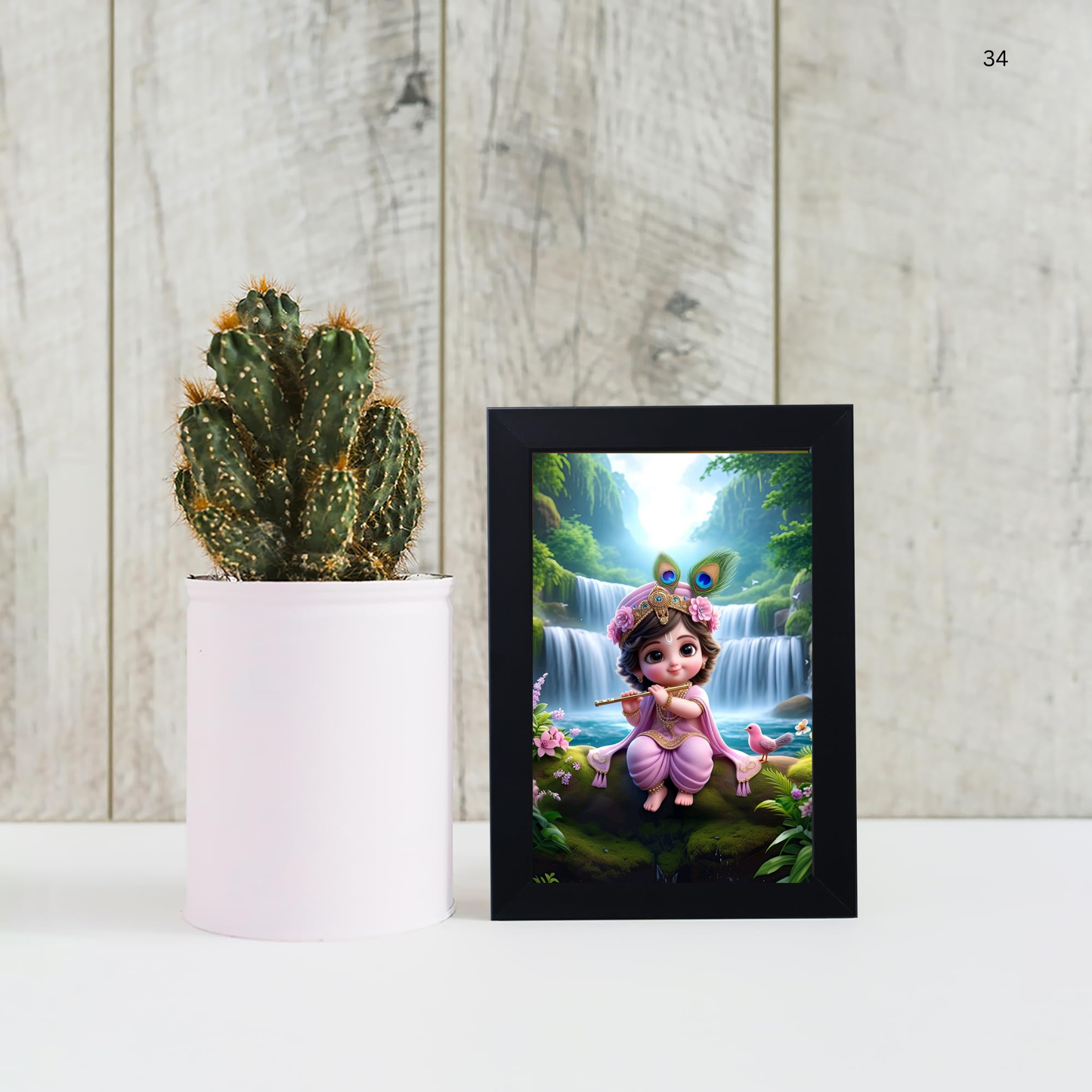 Baby Krishna Photo Frame | Shri Bal Gopal Painting for Pregnant Women | Kanha Ji Poster | Laddu Lord Makhan Chor | Walls Home Bedroom Living Room Decoration Gift.