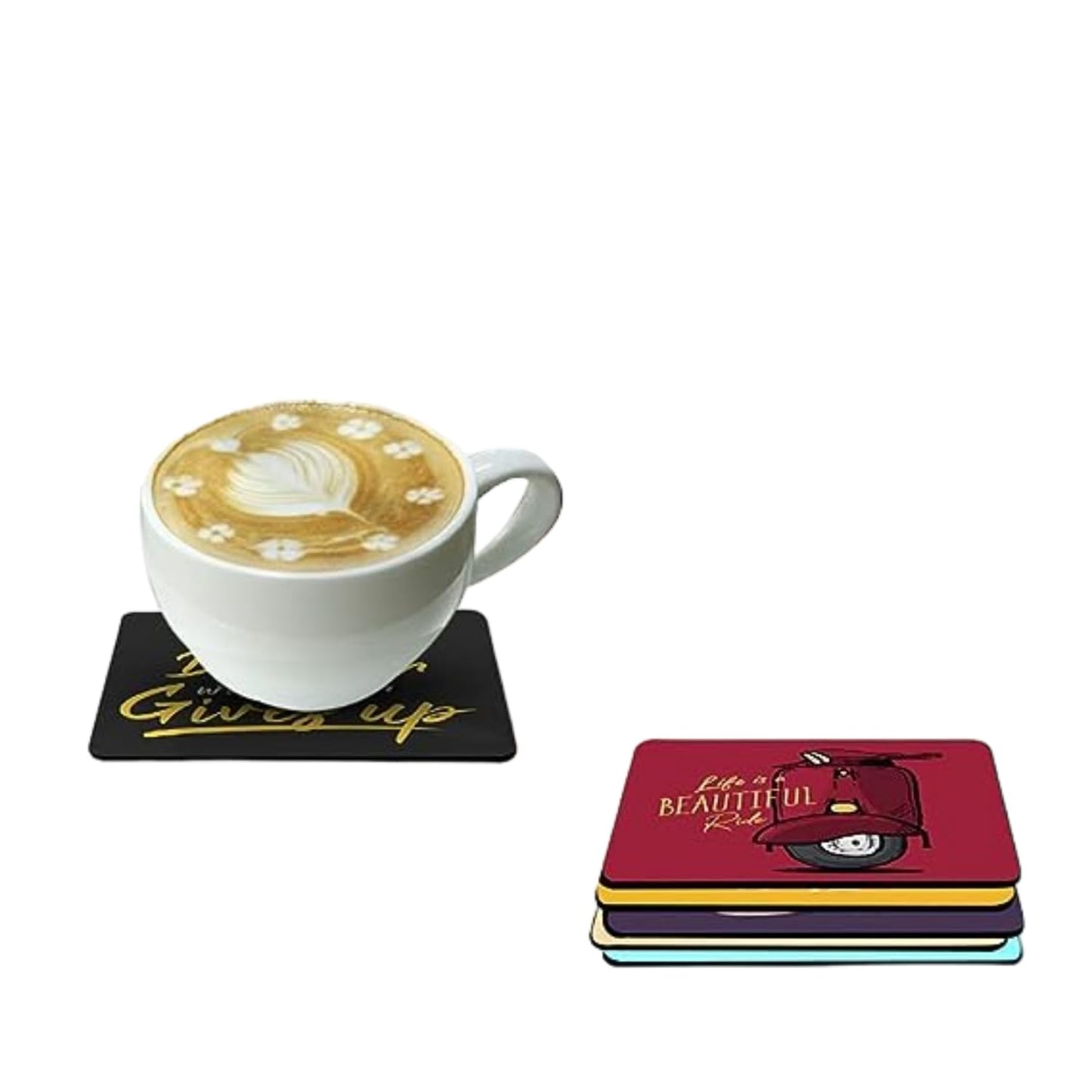 Baby Monk Design Tea coffee Coaster Set Engineered Wood Inspirational Drinkware Accessories