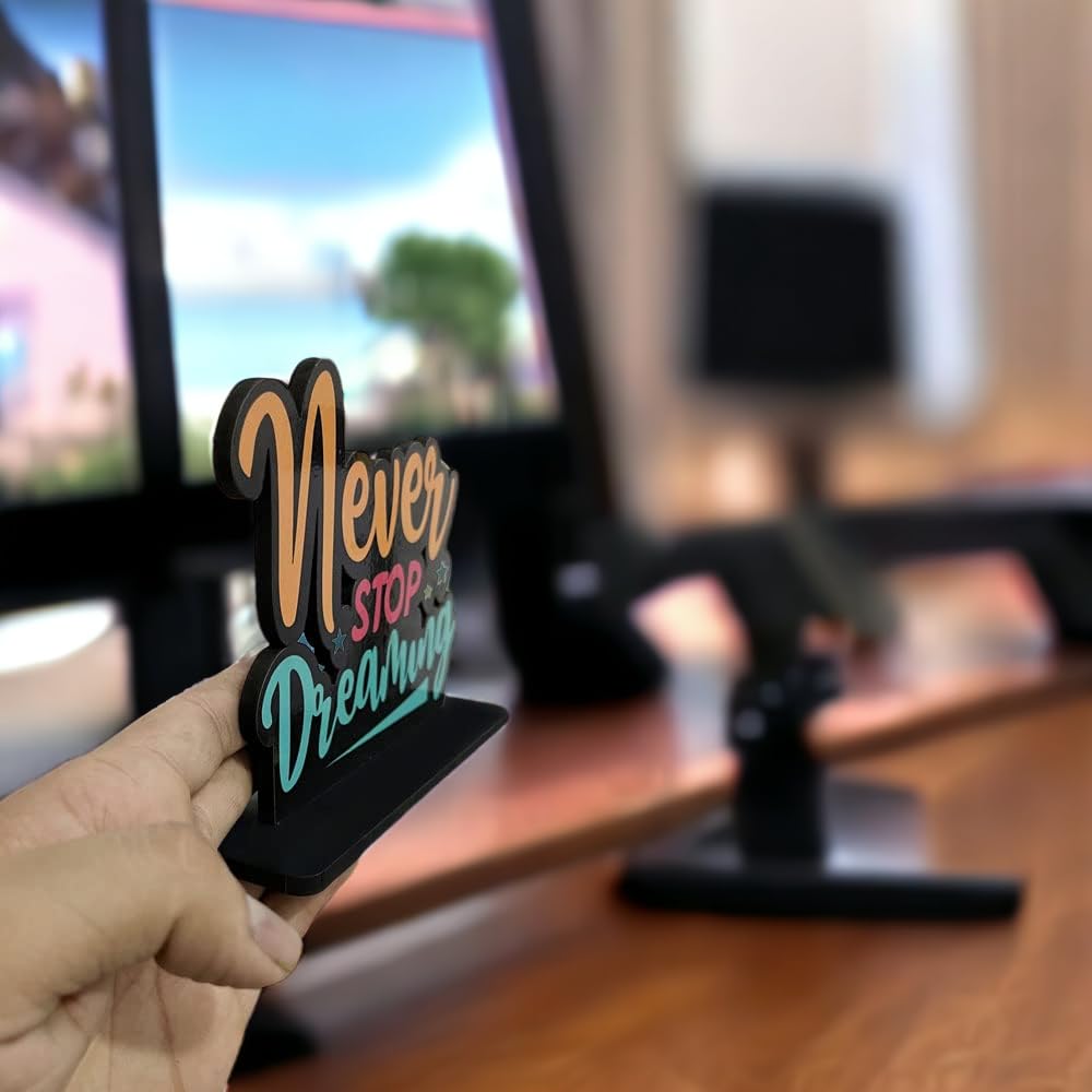Never Stop Dreaming Table Decor Engineered Wood Inspirational Quote