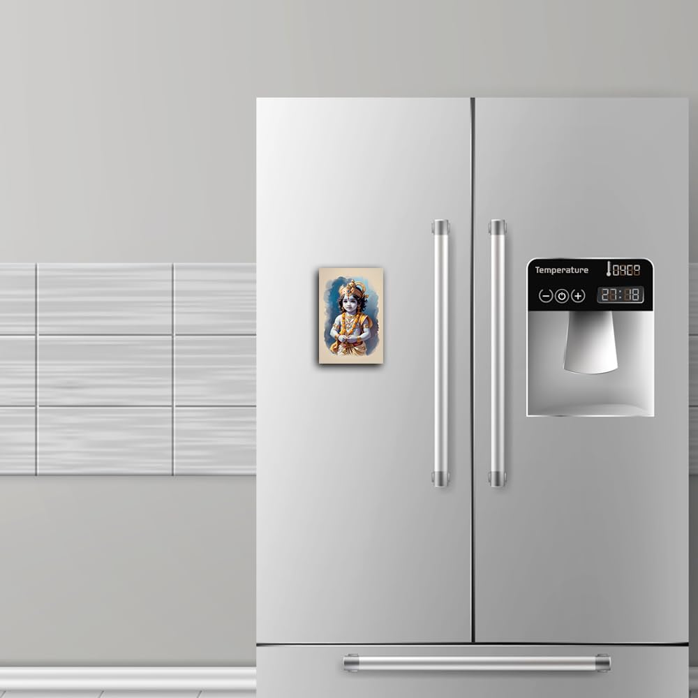 Lord Krishna Fridge Magnet Kitchen Decor Home Decoration Little Krishna Photo Digital Fridge Magnet Acrylic Fridge Magnet Size : 8.2 x 5.2 Cms
