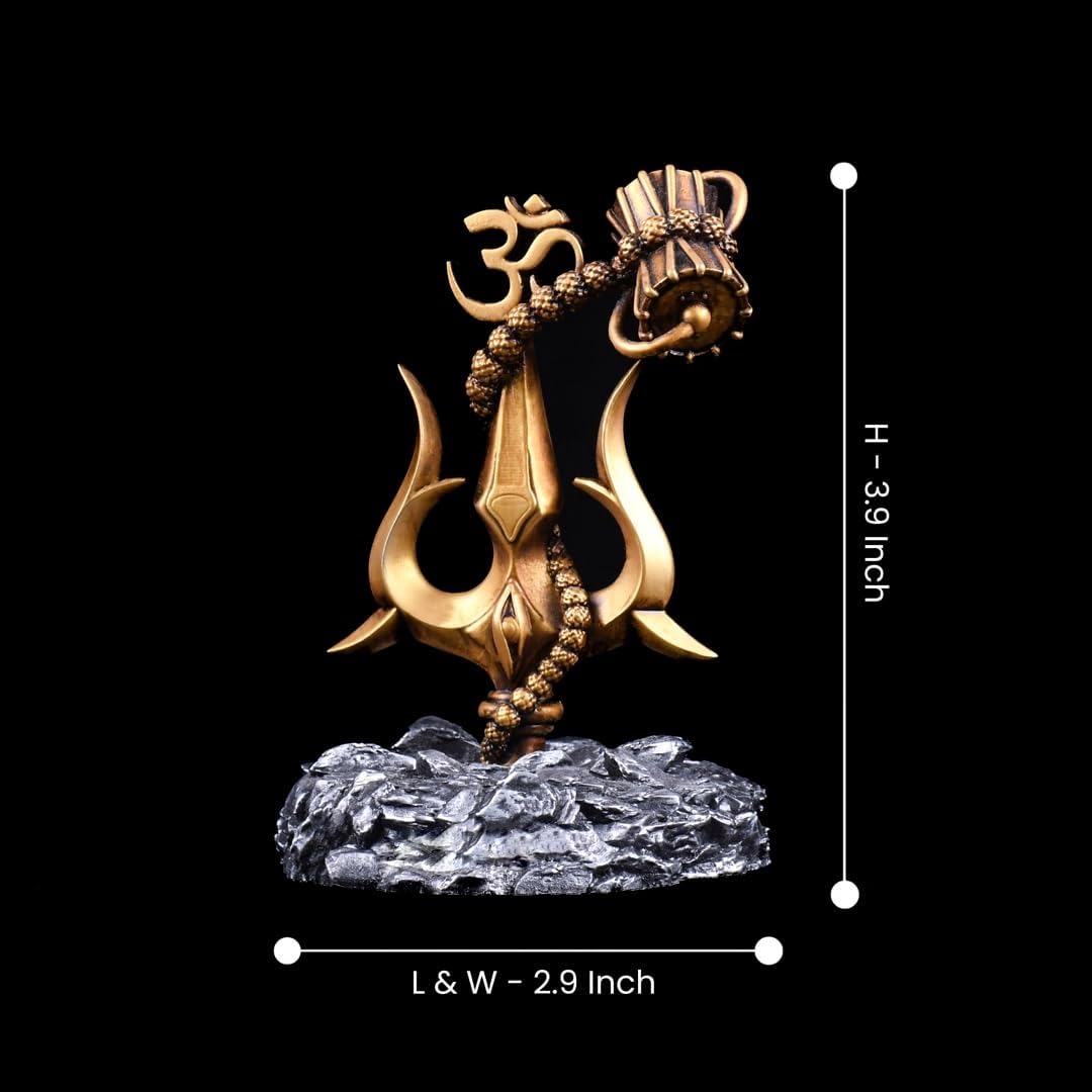 Trishul with Damru grey base Decorative Showpiece Statue for Car Dashboard, Pooja, Home & Office Decor | Shankar Ji Trishul to Ward Off Evil Eye | Unique Rakshabandhan Rakhi Gift for Brother & Sister
