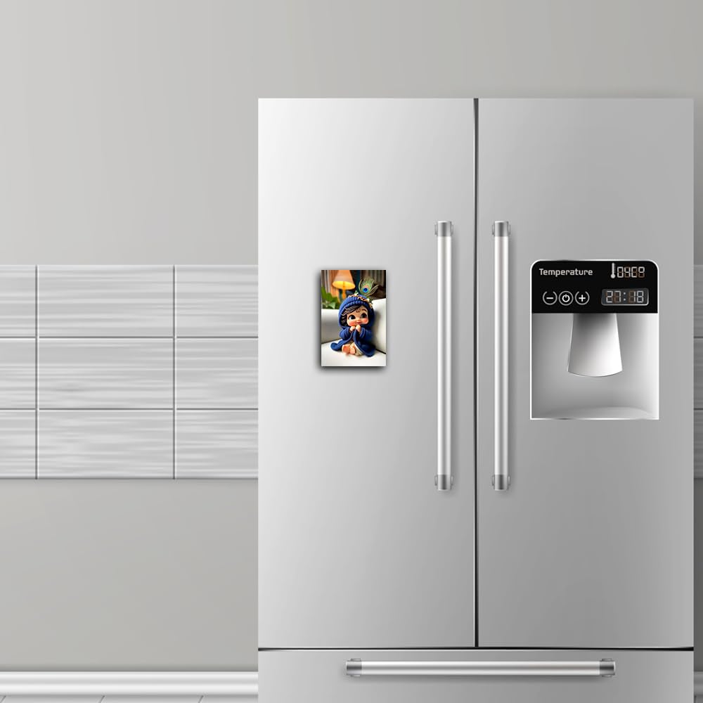 Bal Krishna Fridge Magnet Kitchen Decor Home Decoration Little Krishna Photo Digital Fridge Magnet Religious Gifts Matte Finish Fridge Magnet Size : 8.2 x 5.2 Cms