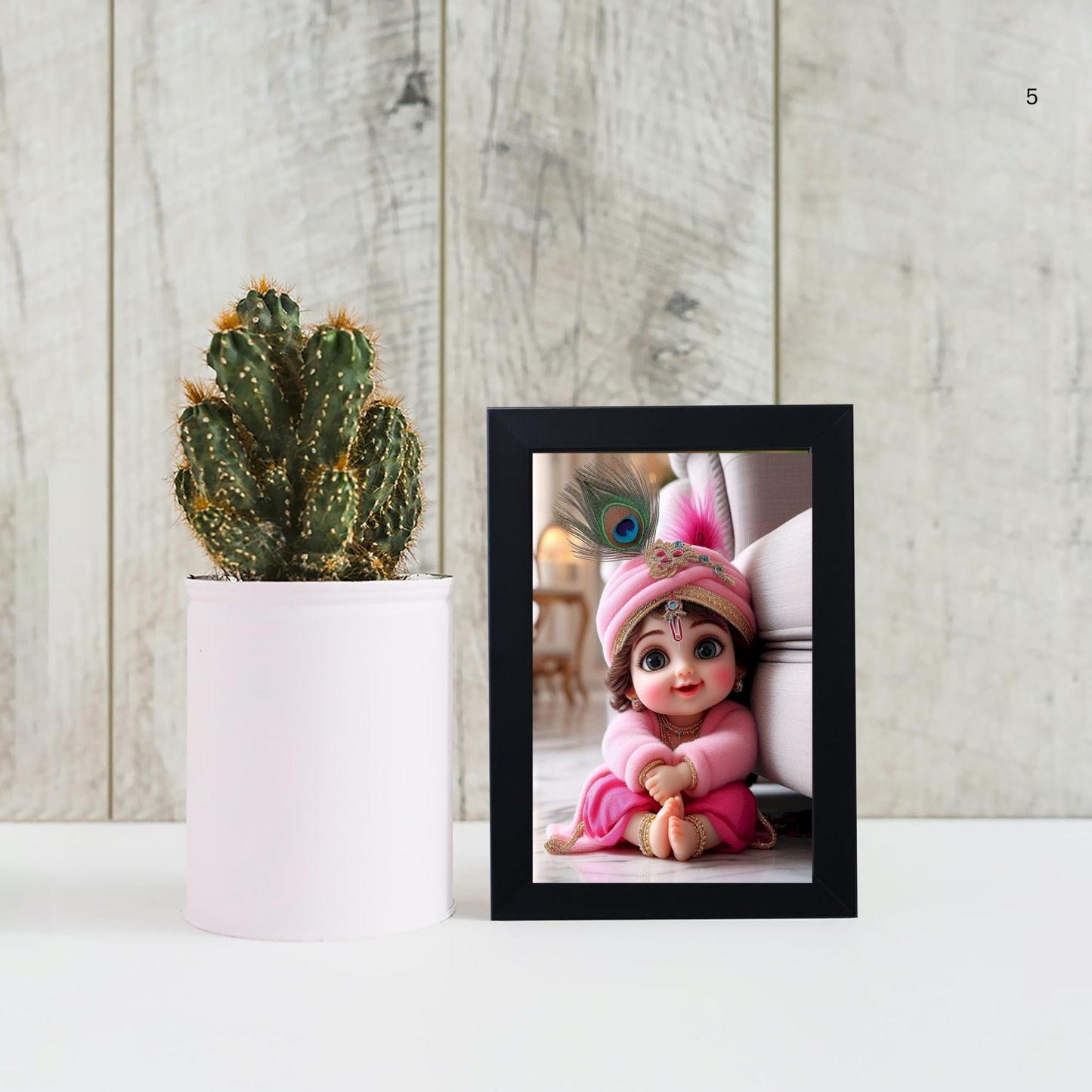 Baby Krishna Photo Frame | Shri Bal Gopal Painting for Pregnant Women | Kanha Ji Poster | Laddu Lord Makhan Chor | Walls Home Bedroom Living Room Decoration Gift