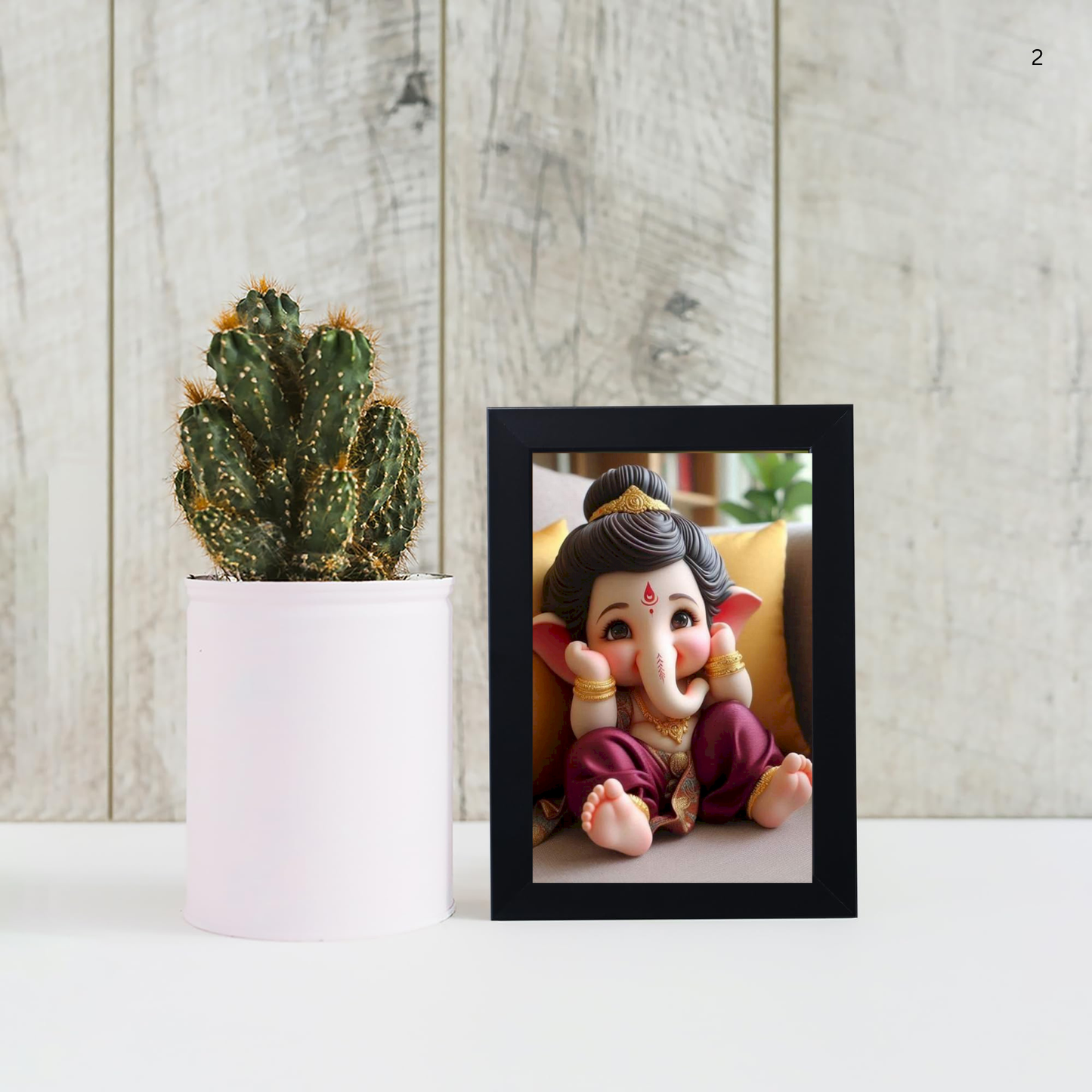 Lord Bal Ganesh Ji Photo Frame | Unique Ganesha Painting Picture for Home Decor, Wall Hanging, Puja Room, Ganpati Ji for Small Office Desk