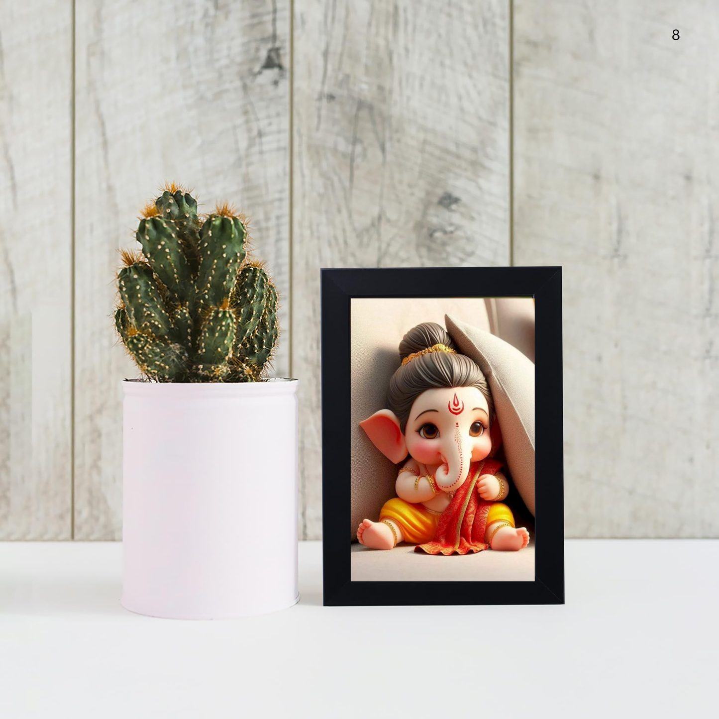 Lord Bal Ganesh Ji Photo Frame | Unique Ganesha Painting Picture for Home Decor, Wall Hanging, Puja Room, Ganpati Ji for Small Office Desk