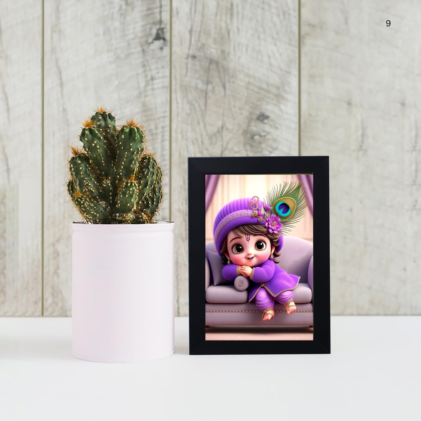 Baby Krishna Photo Frame | Shri Bal Gopal Painting for Pregnant Women | Kanha Ji Poster | Laddu Lord Makhan Chor | Walls Home Bedroom Living Room Decoration Gift