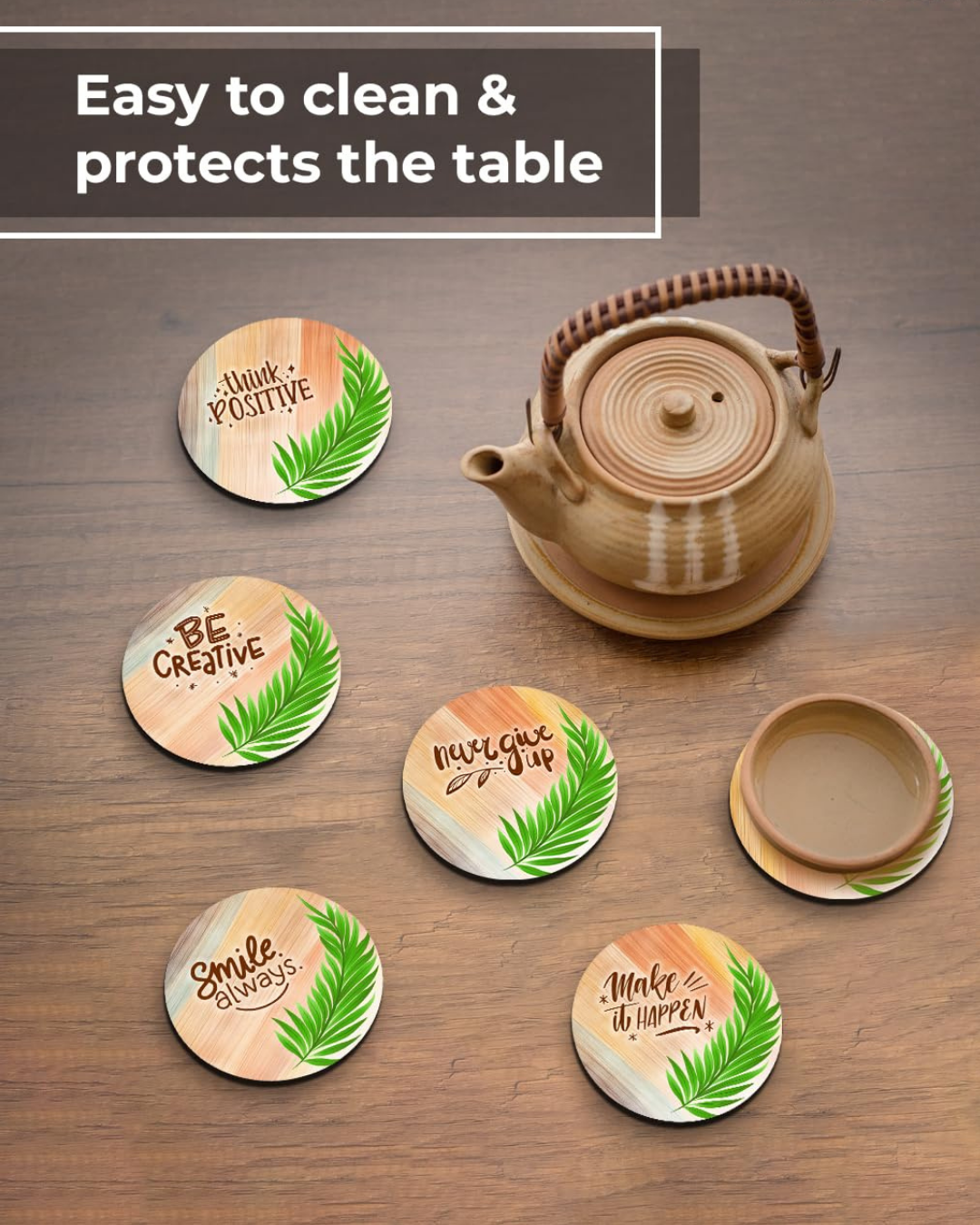 Premium Round Mandala Ethnic Beautiful Wooden Coasters, Diwali Gift, Fit for Tea Cups, Coffee Mugs and Glasses (Set of 6)012
