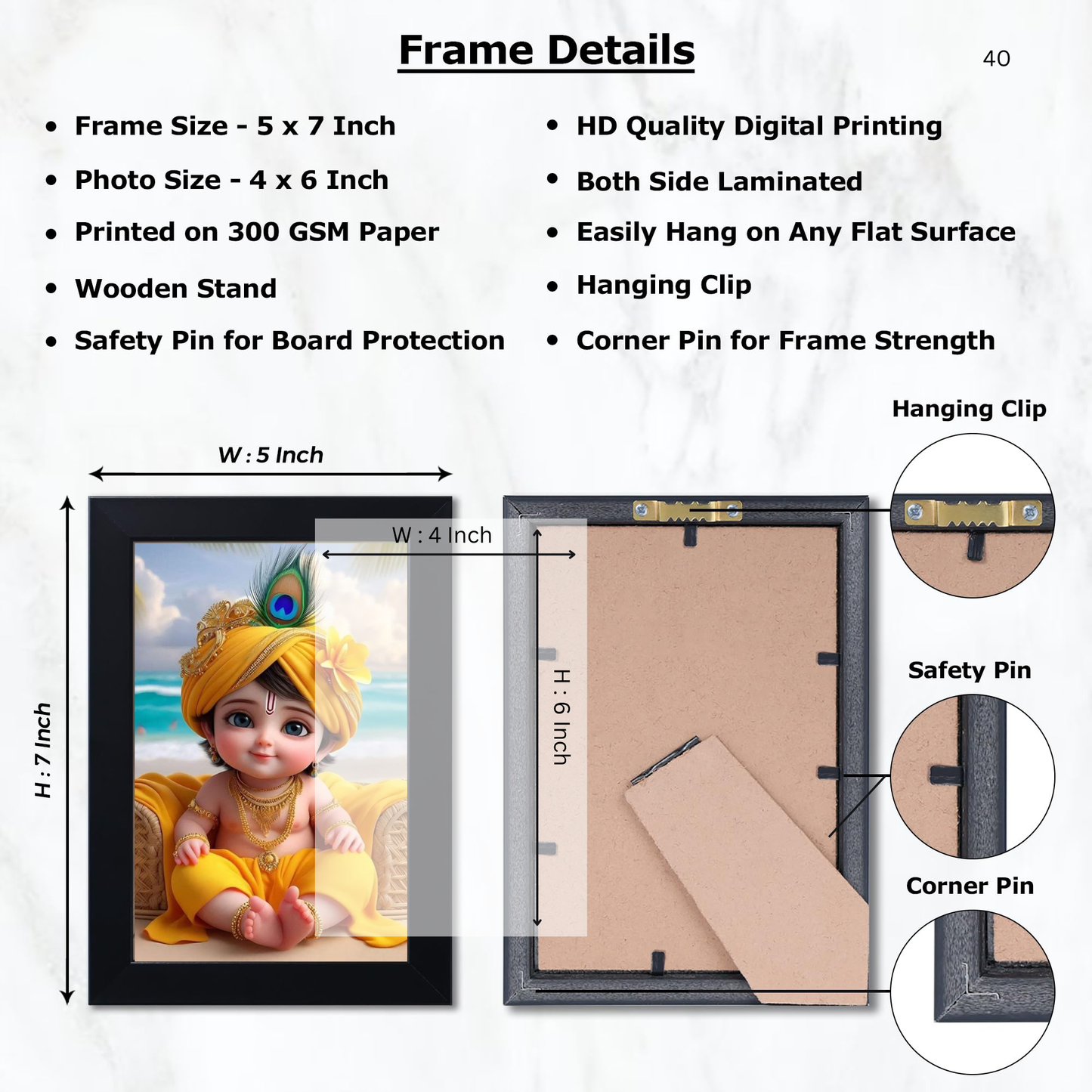 God Baby Krishna Photo Frame Home Pooja Room Wall Living Room Bedroom Gift Multcolored
