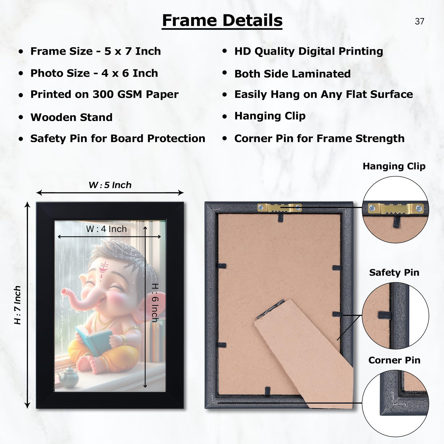 Lord Bal Ganesh Ji Photo Frame | Unique Ganesha Painting Picture for Home Decor, Wall Hanging, Puja Room, Ganpati Ji for Small Office Desk