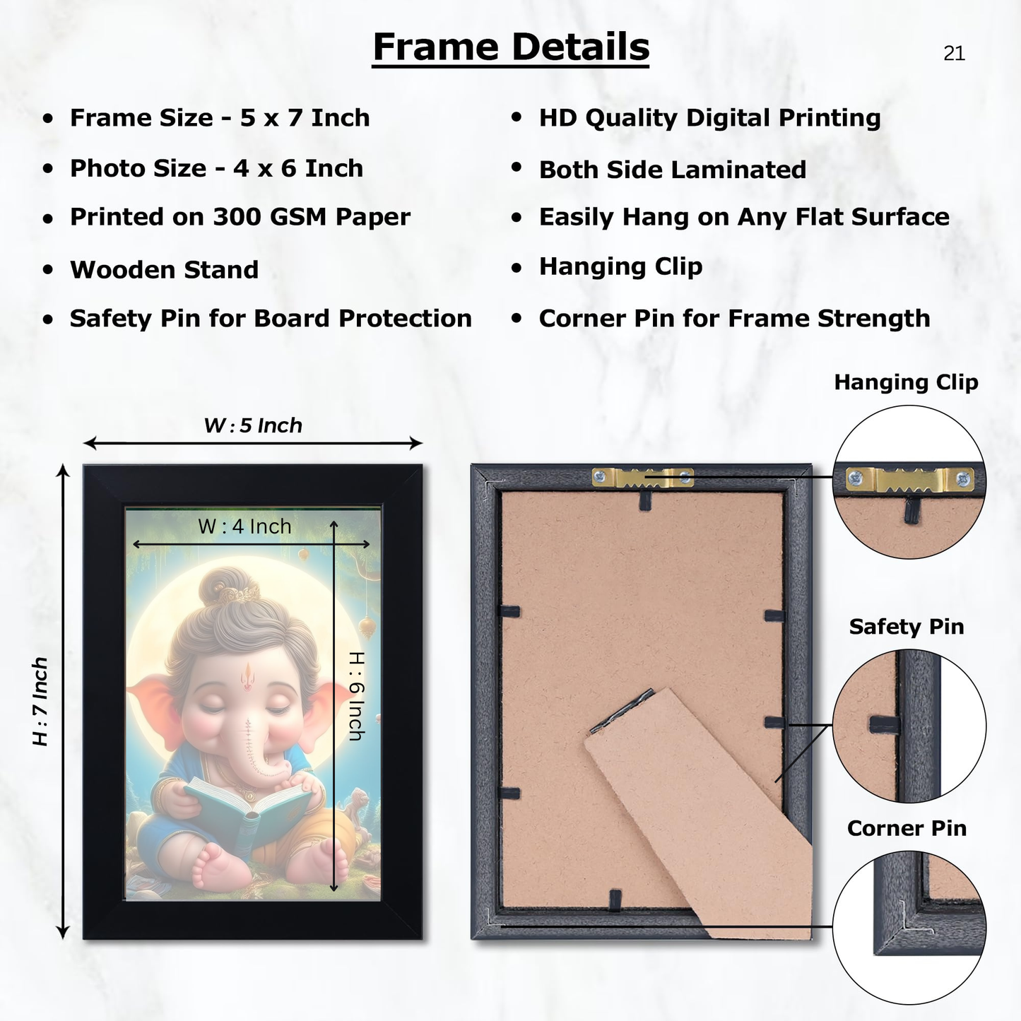 Lord Bal Ganesh Ji Photo Frame | Unique Ganesha Painting Picture for Home Decor, Wall Hanging, Puja Room, Ganpati Ji for Small Office Desk